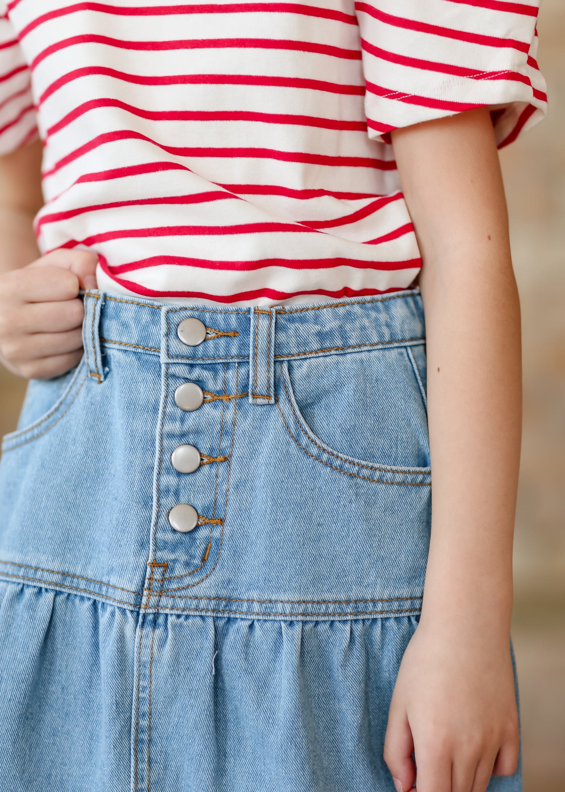 Girl's Button Fly Tiered Denim Skirt FF Girls