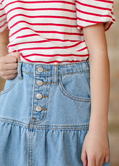 Girl's Button Fly Tiered Denim Skirt FF Girls