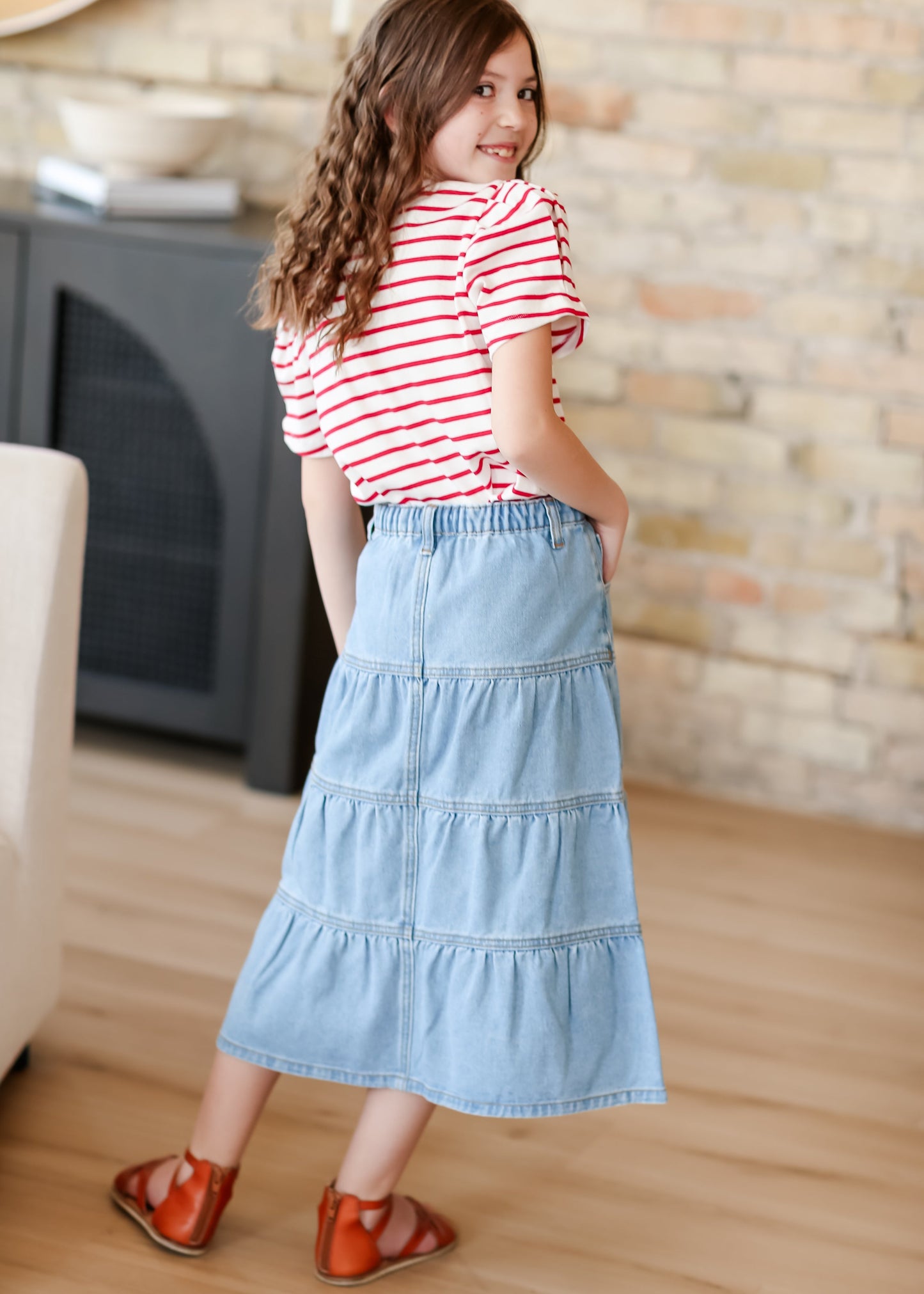 Girl's Button Fly Tiered Denim Skirt FF Girls