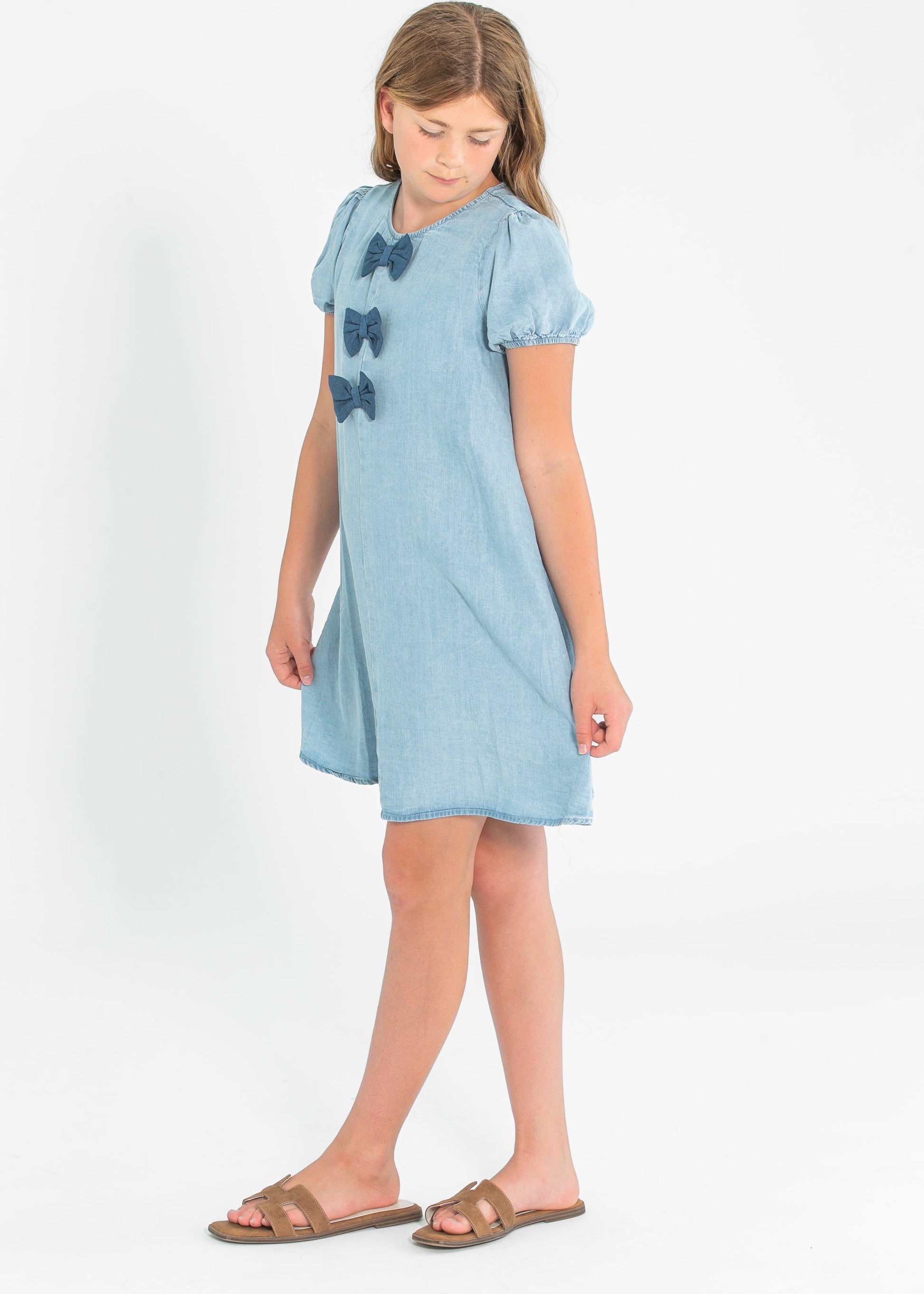 Girl's Chambray Bow Detail Dress FF Girls