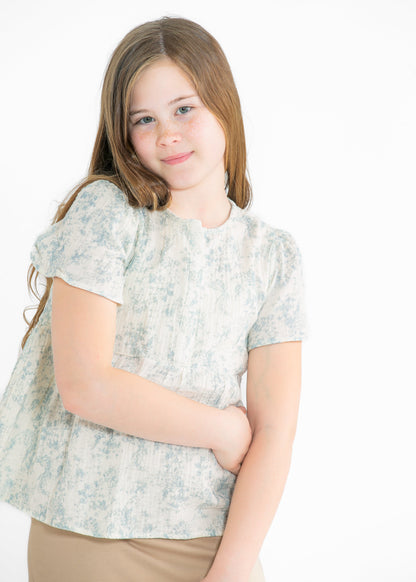Girl's Cloud Print Gauze Peplum Top FF Girls