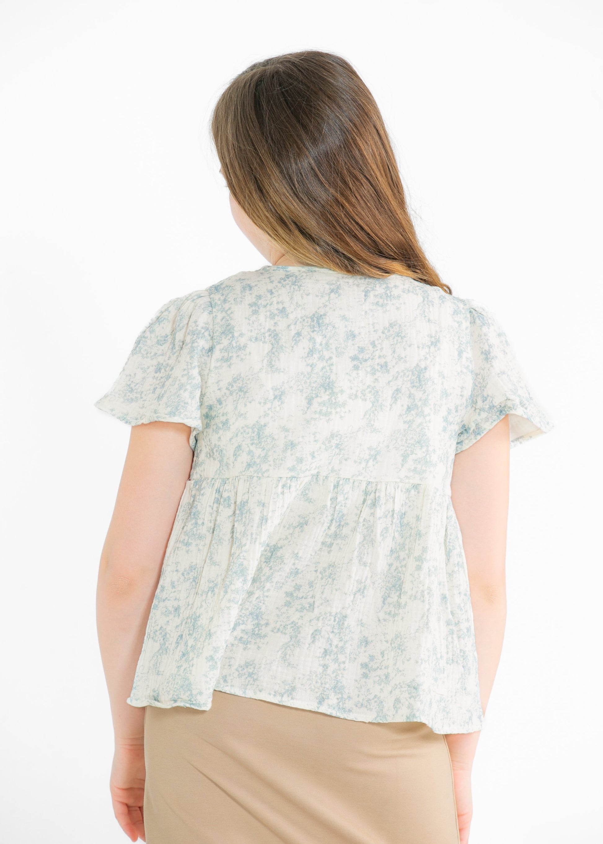 Girl's Cloud Print Gauze Peplum Top FF Girls