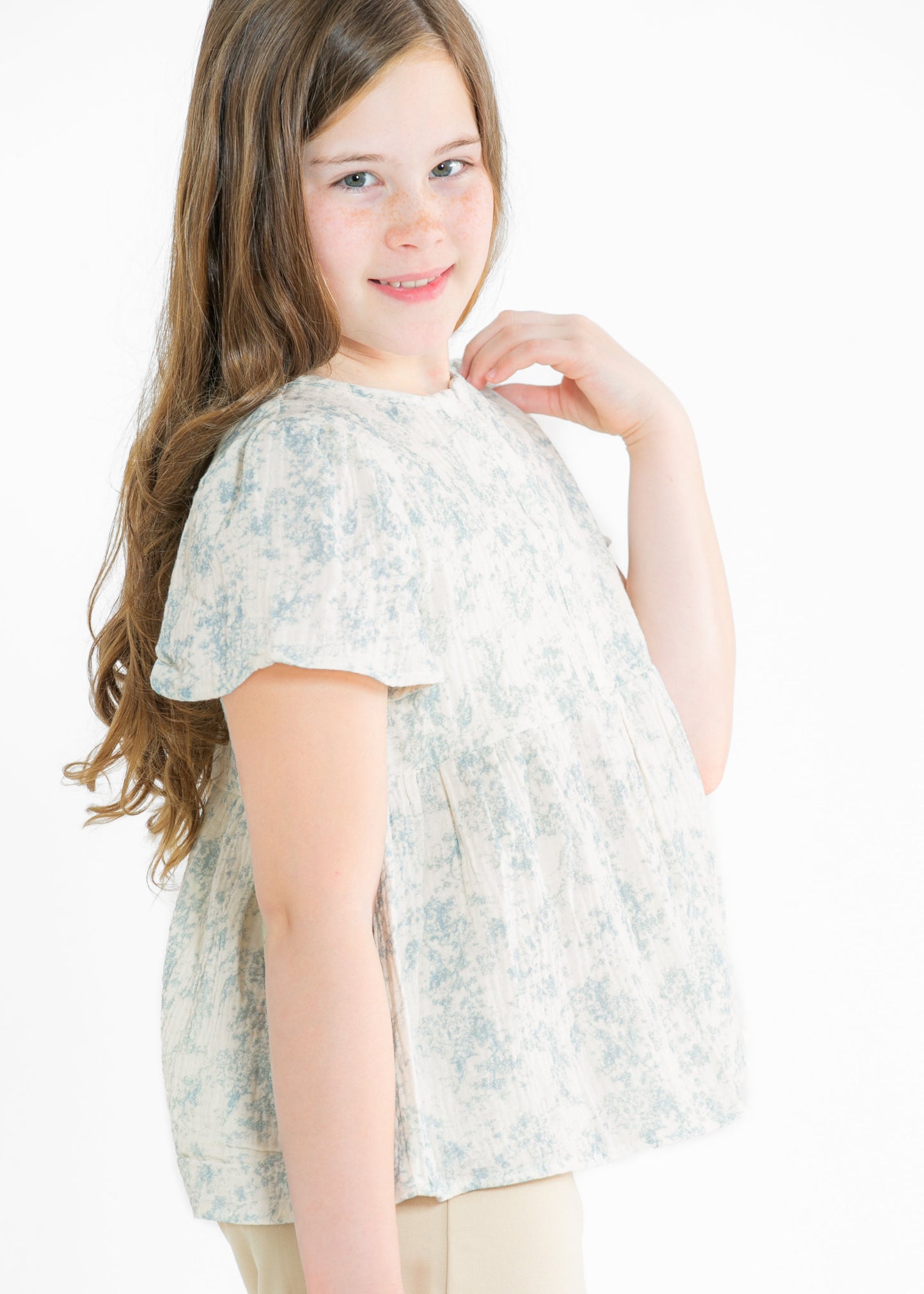 Girl's Cloud Print Gauze Peplum Top FF Girls