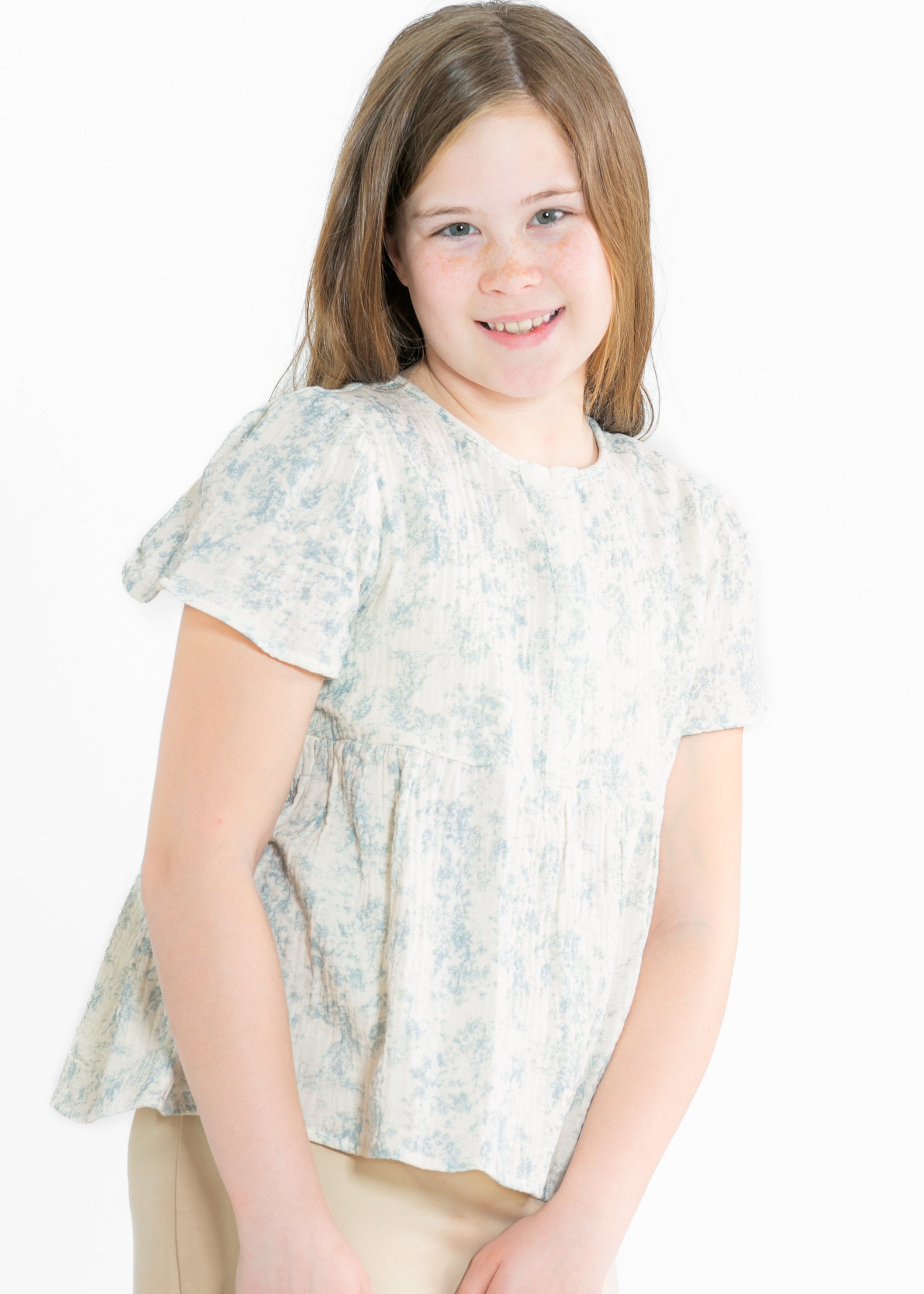 Girl's Cloud Print Gauze Peplum Top FF Girls