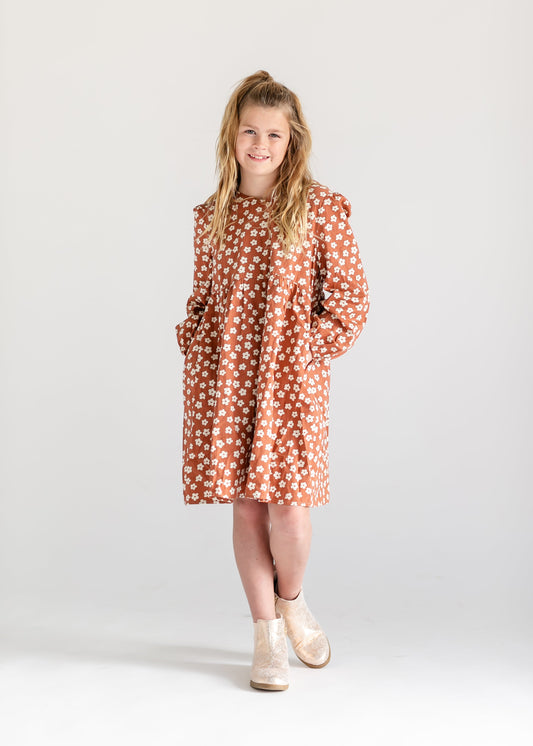 Girl's Ditsy Floral Long Sleeve Dress FF Girls