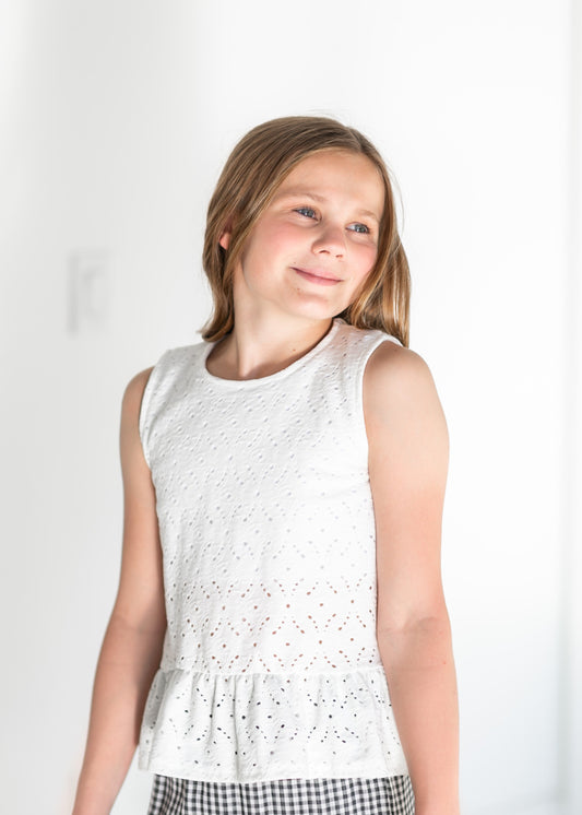 Girl's Eyelet Ruffle Hem Top Girls
