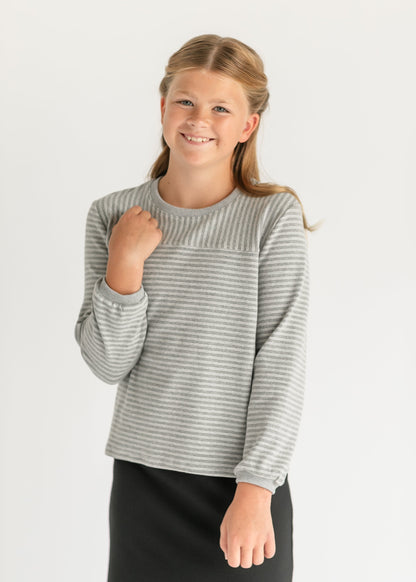 Girl's Gray Striped Long Sleeve Top FF Girls