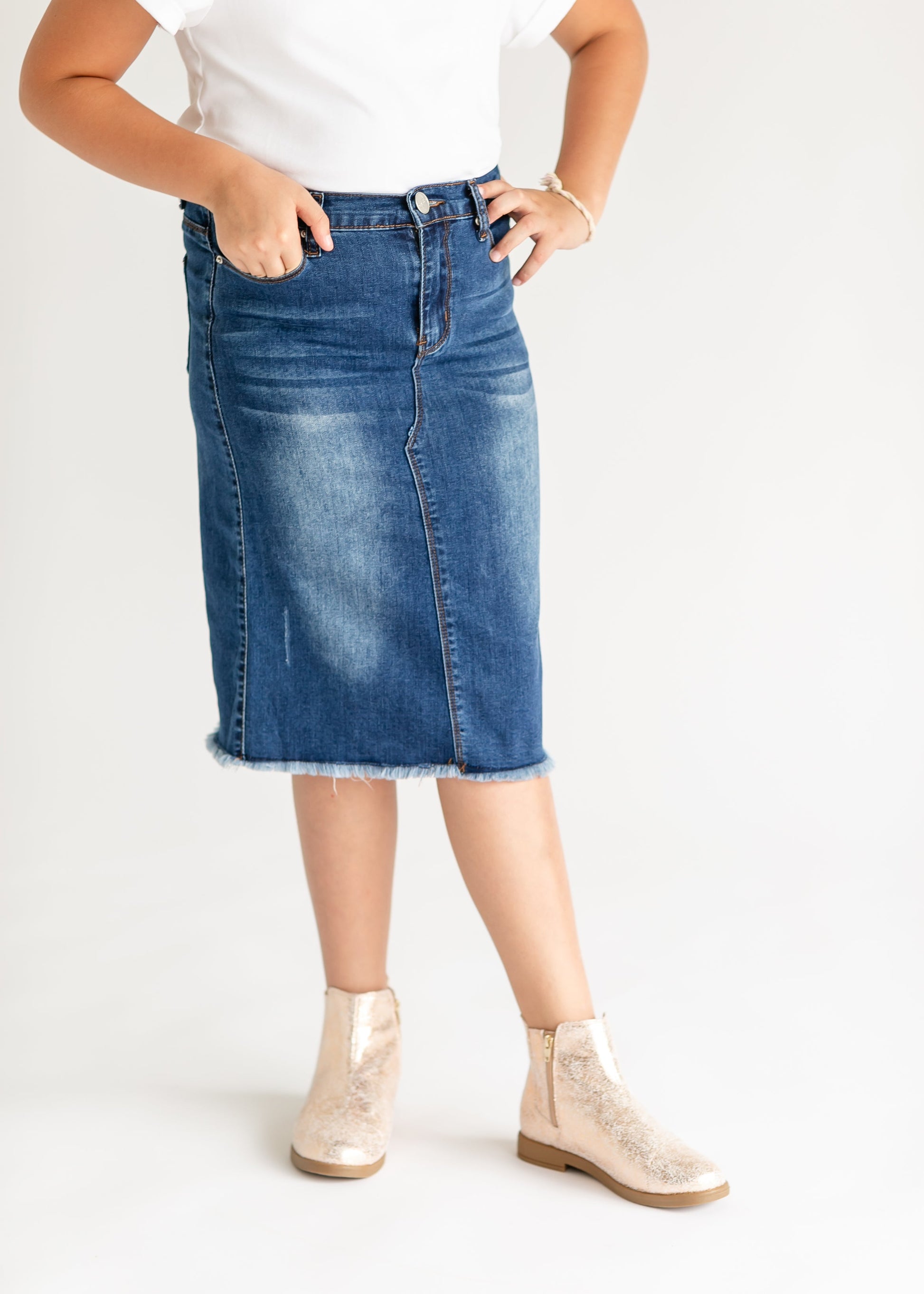 Girl's Lola Raw Hem Stitched Midi Skirt IC Skirts
