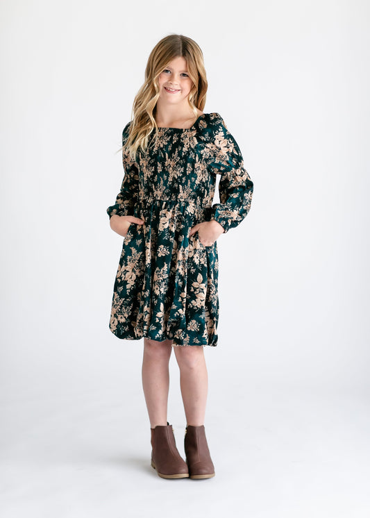 Girl's Peasant Sleeve Floral Dress FF Girls