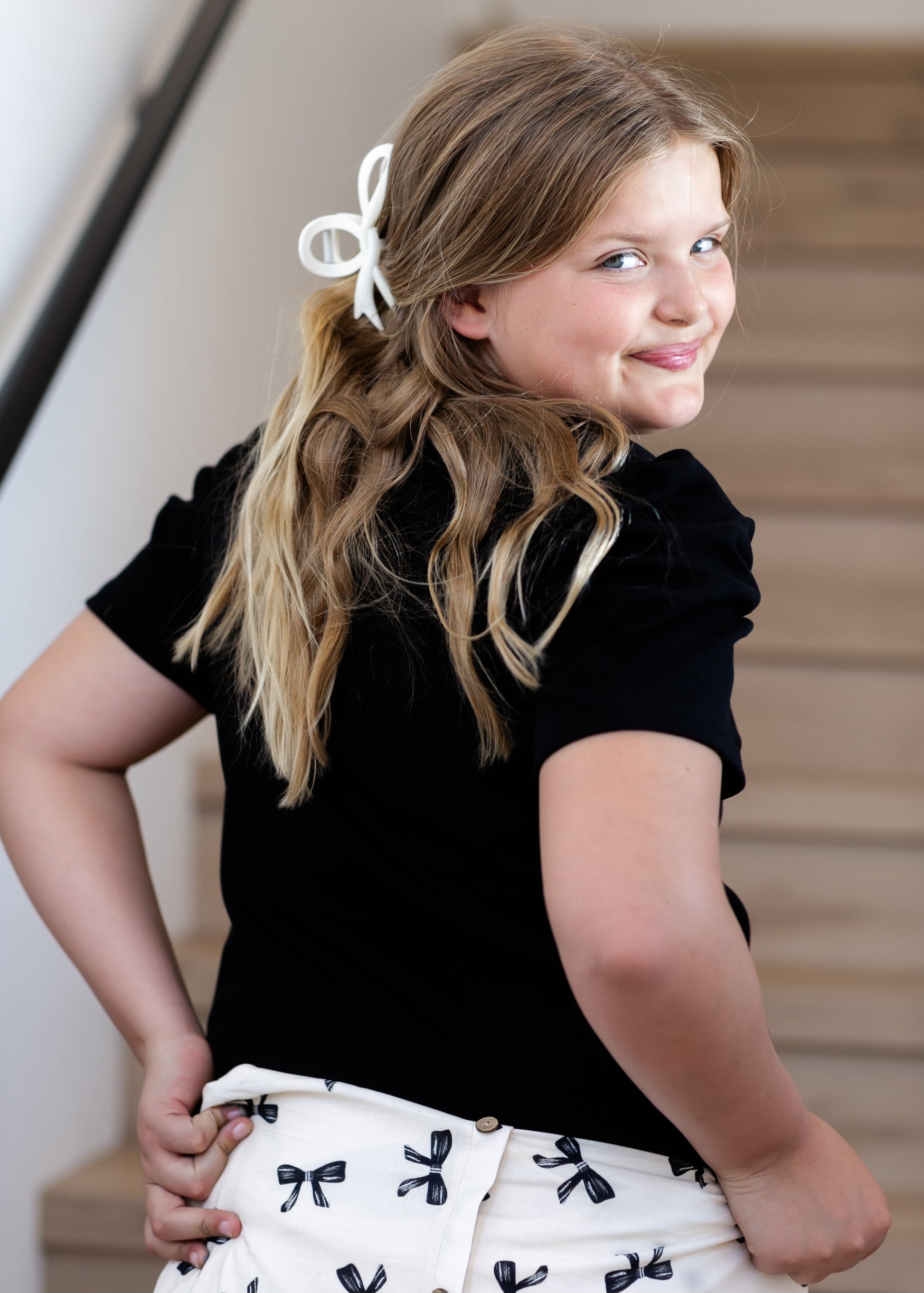 Girl's Ribbed Puff Sleeve Top FF Girls