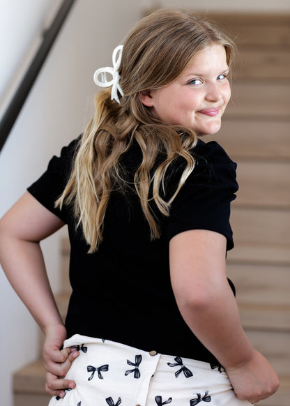Girl's Ribbed Puff Sleeve Top FF Girls