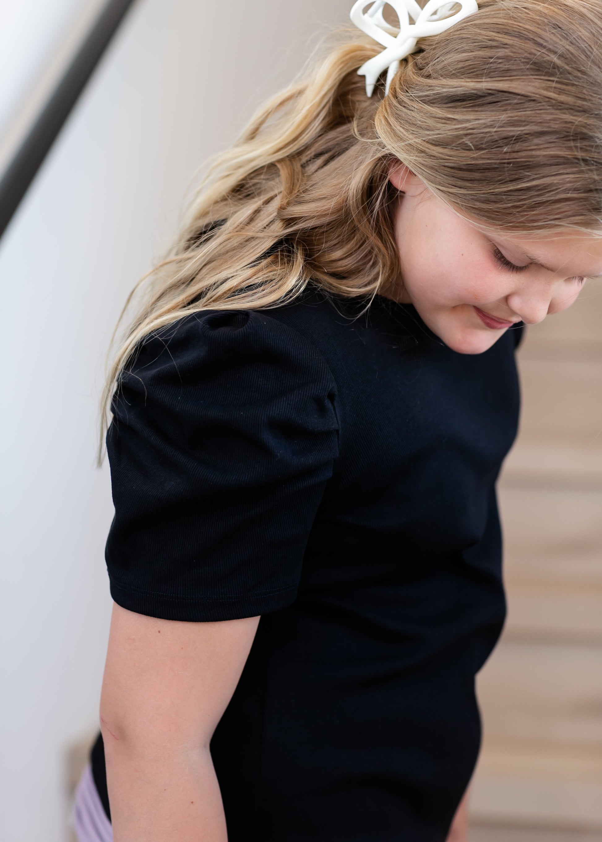 Girl's Ribbed Puff Sleeve Top FF Girls