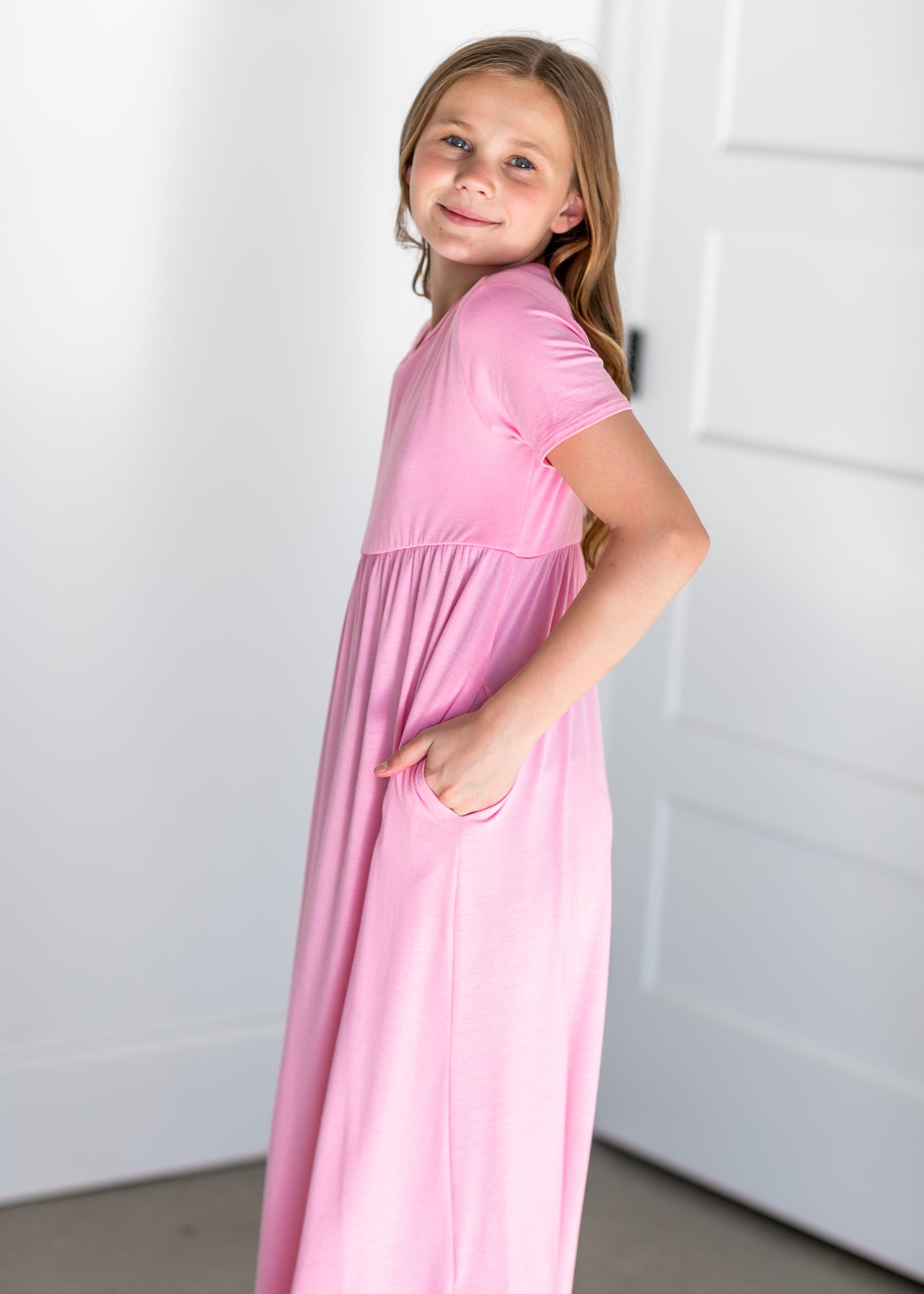 Girl's Short Sleeve Empire Waist Maxi Dress Girls