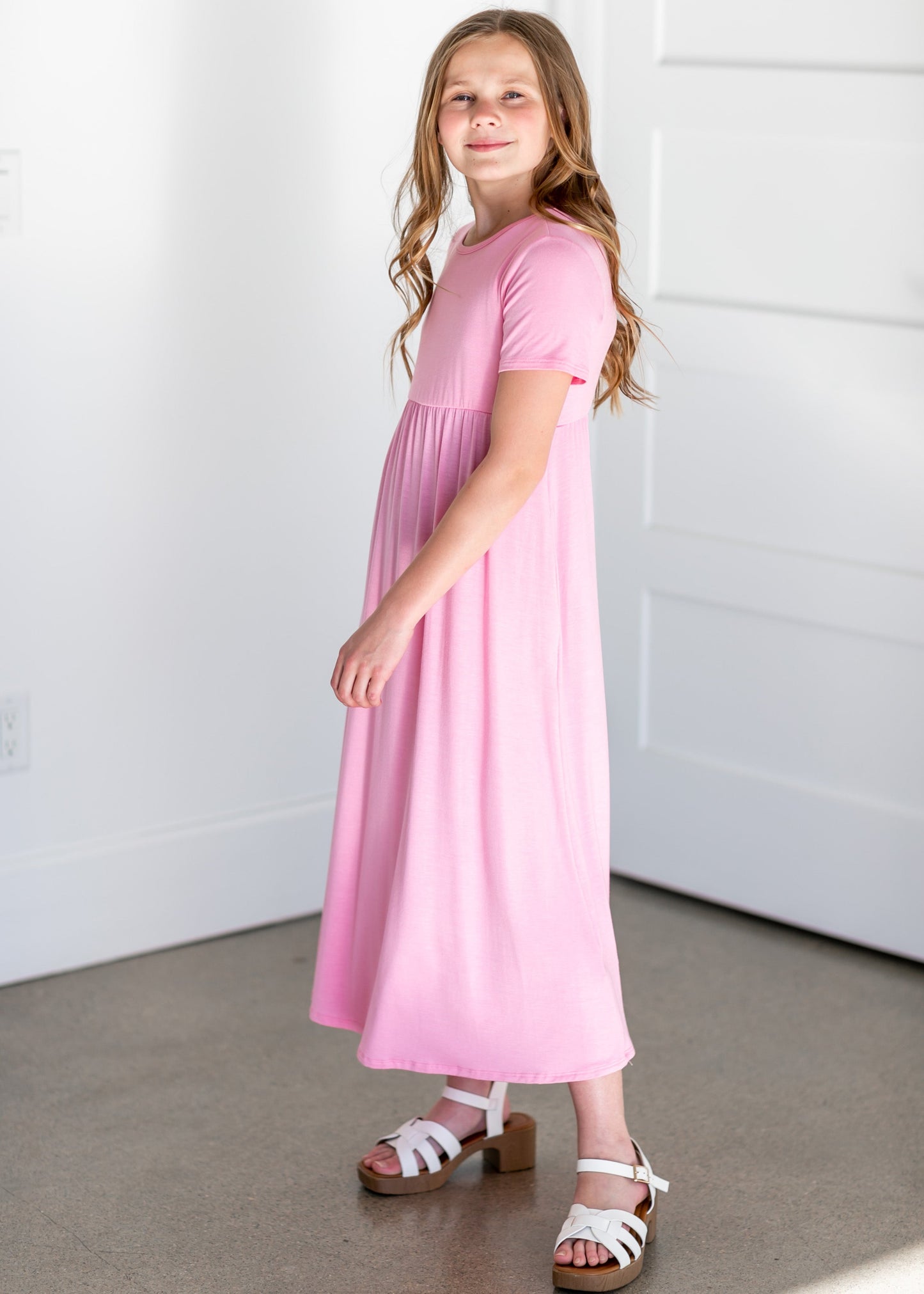 Girl's Short Sleeve Empire Waist Maxi Dress Girls