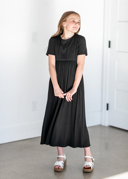 Girl's Short Sleeve Empire Waist Maxi Dress Girls Black / XS