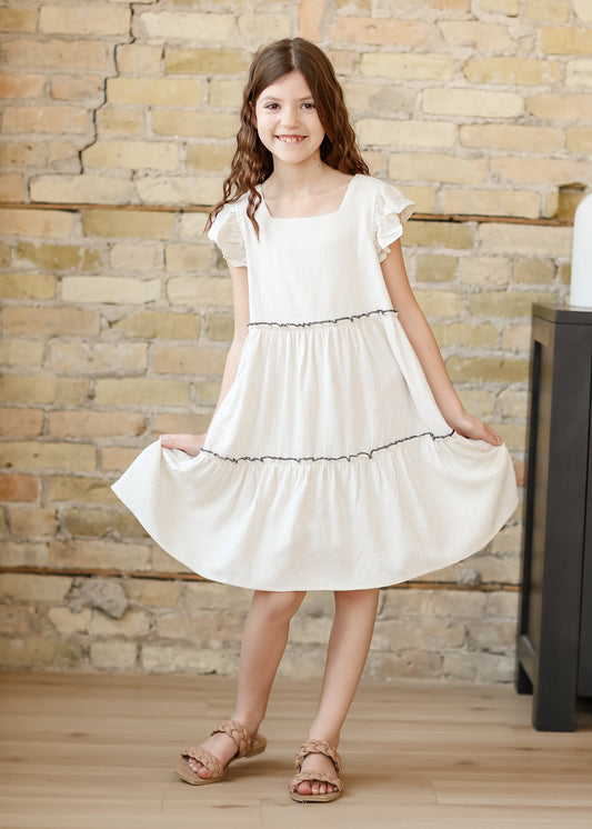 Girl's Square Neck Ruffle Sleeve Dress FF Girls