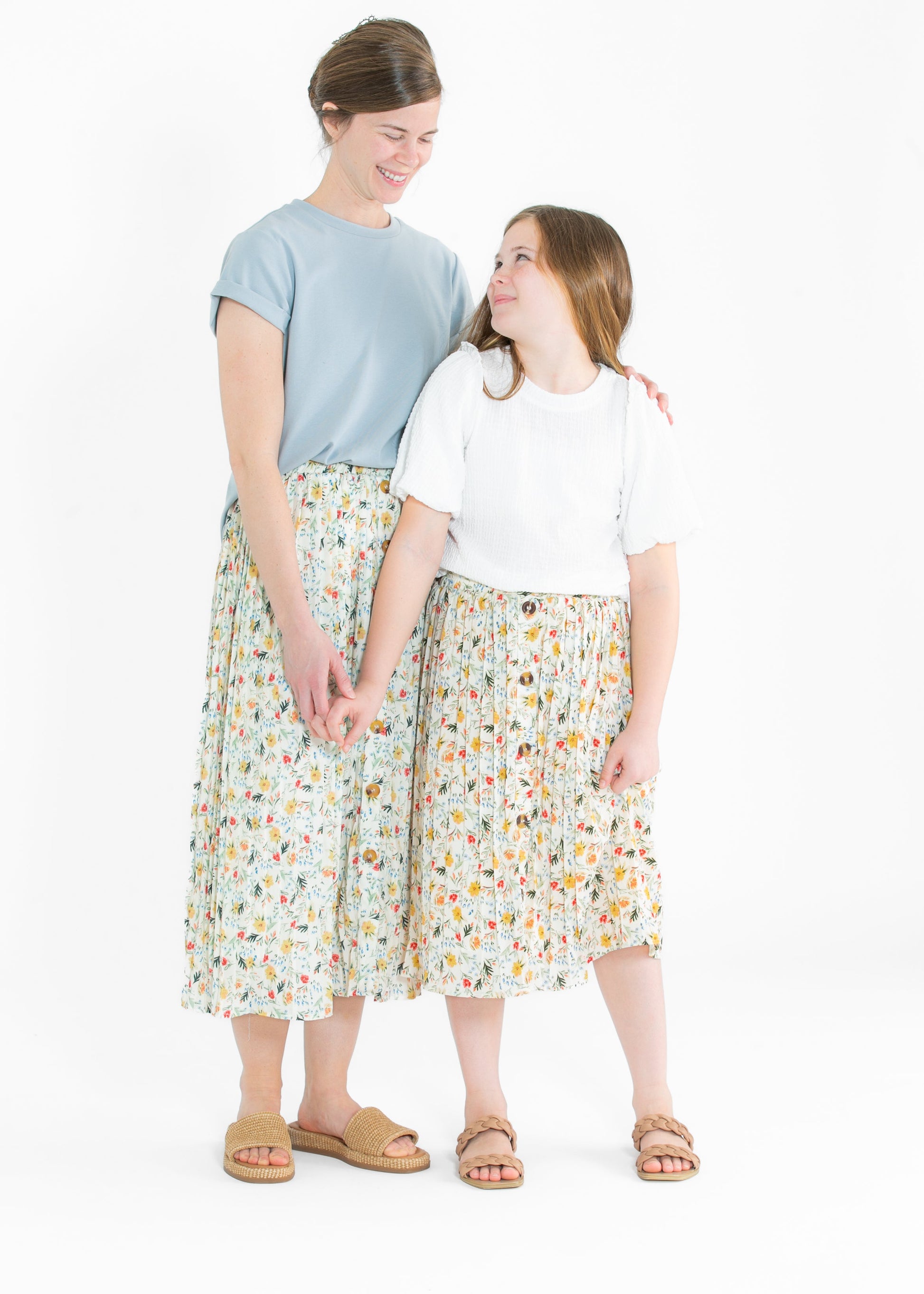 Girls Floral Print Pleated Button Front Midi Skirt – Inherit