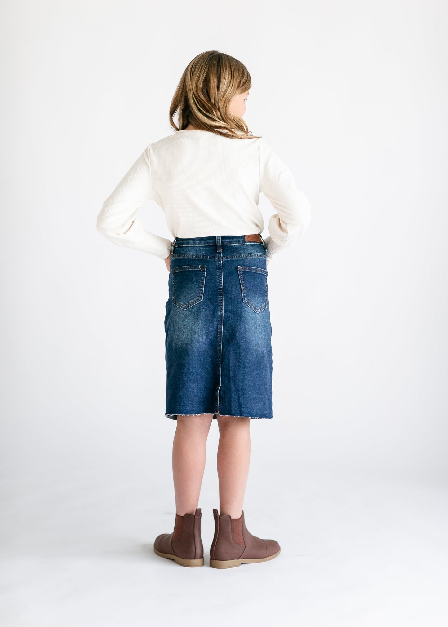 Girls Remi Raw Hem Denim Midi Skirt IC Girls