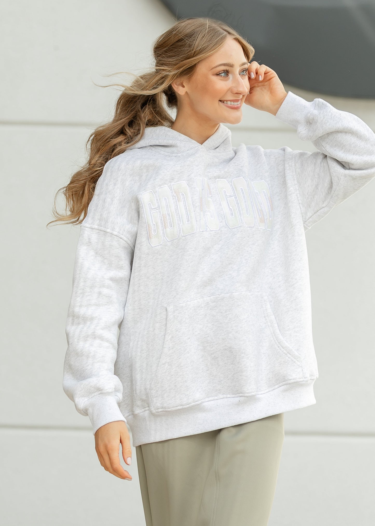 God Is Good Quilted Embroidered Hoodie FF Tops