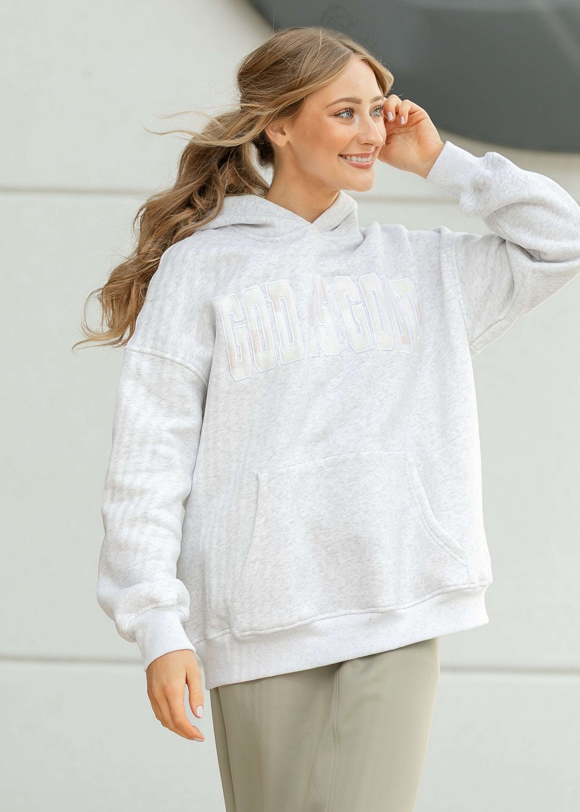 God Is Good Quilted Embroidered Hoodie FF Tops