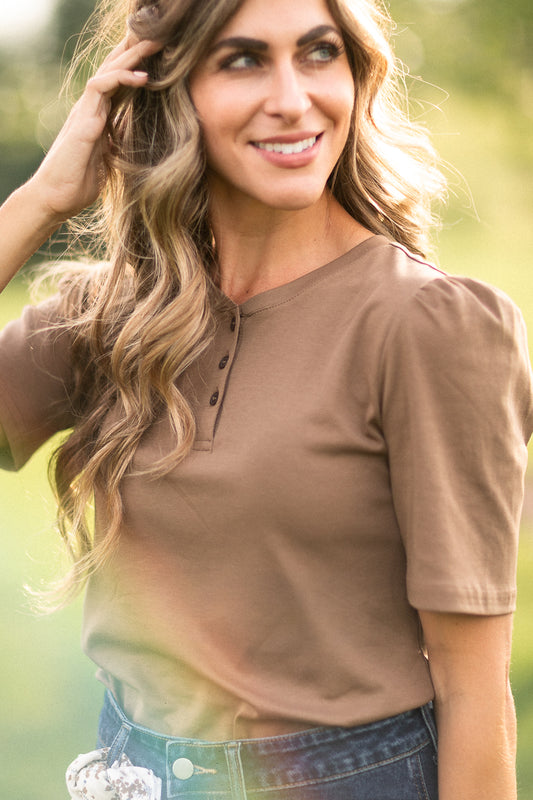 Grace Essential Brown Button Shirt IC Tops