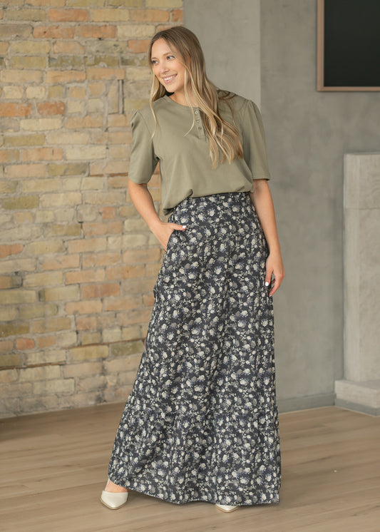 Havyn Dusty Purple Floral Lined Maxi Skirt