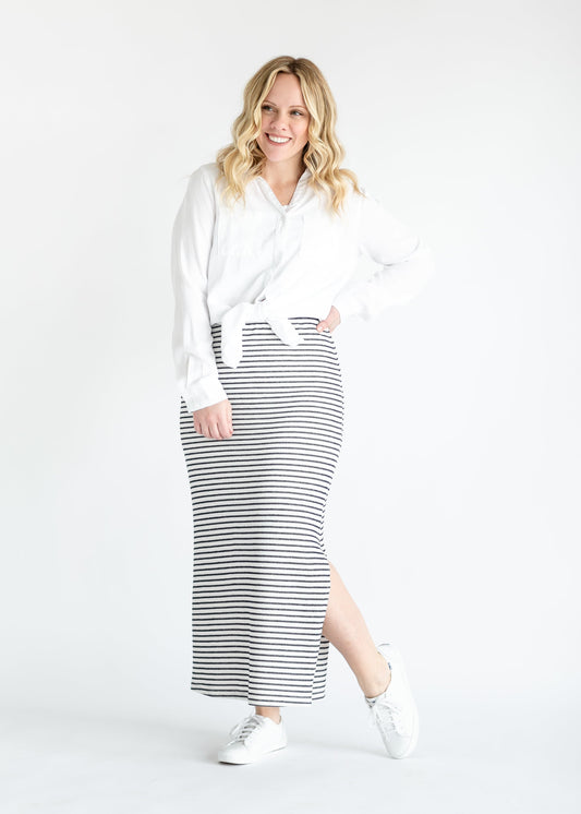 Gray Striped Straight Fit Maxi Skirt FF Skirts