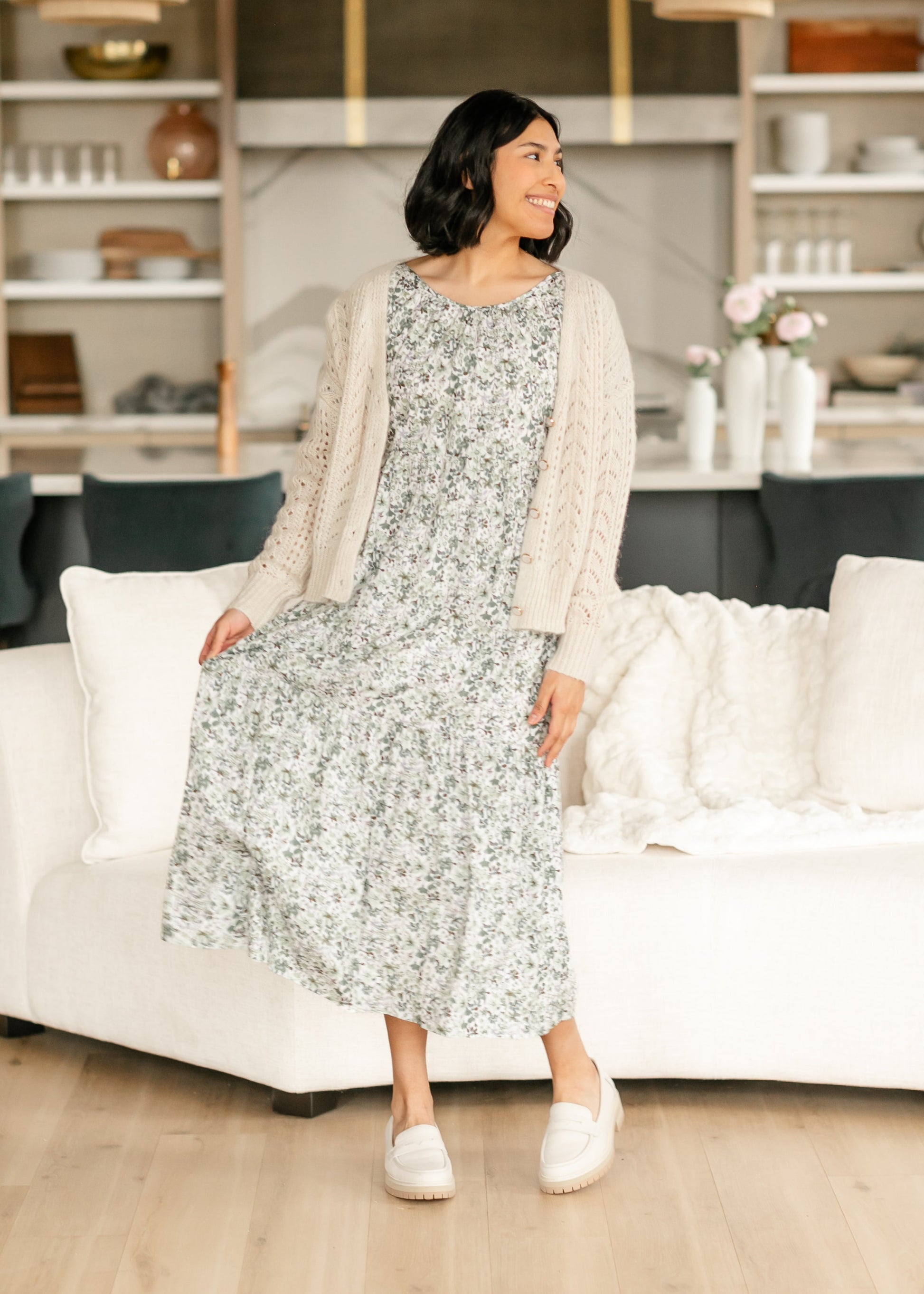boat neck midi dress with sleeves Rihoas Emerald Green Holiday Party Dress