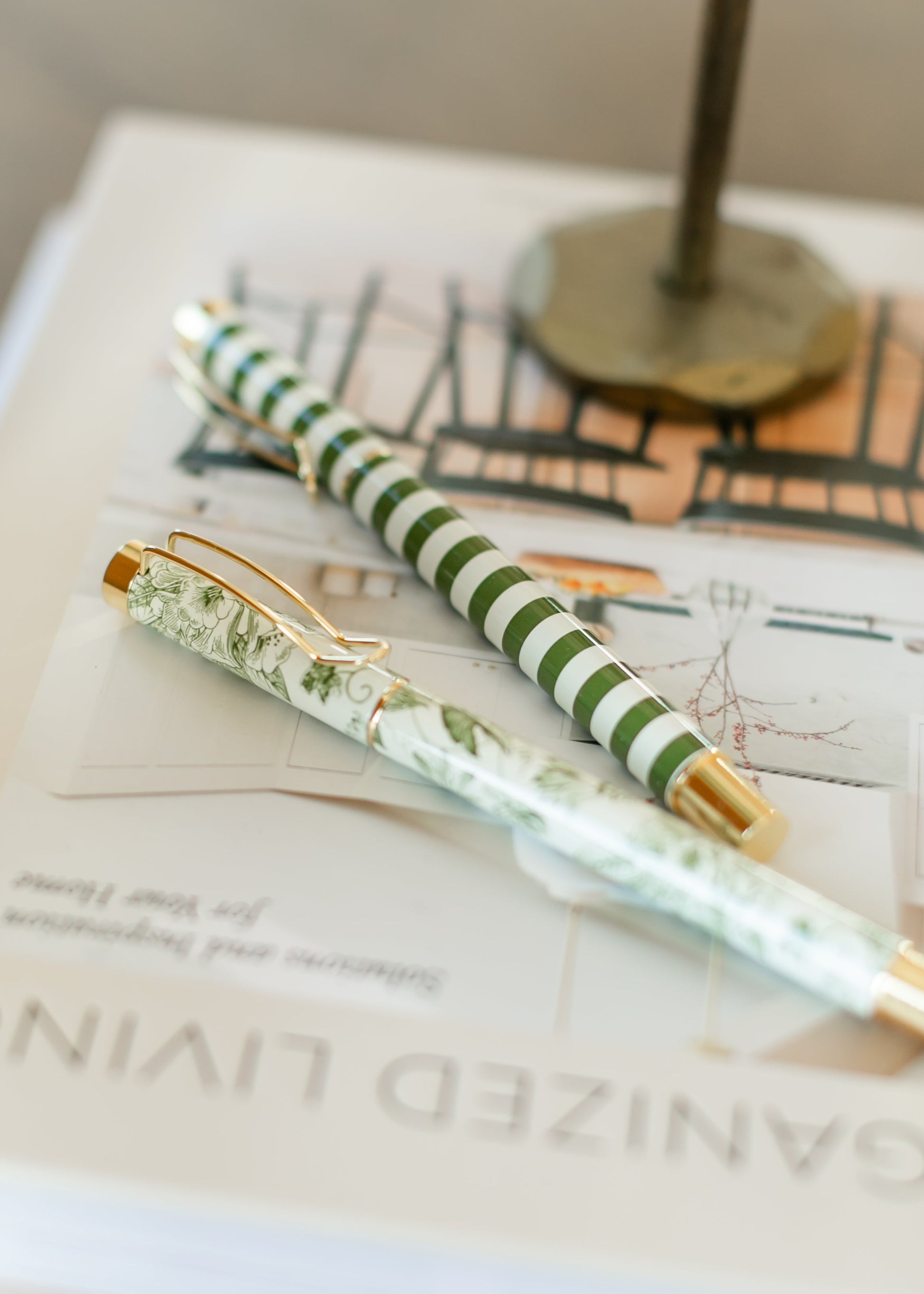 Green Floral Metal Pen 2pc. Set Gifts