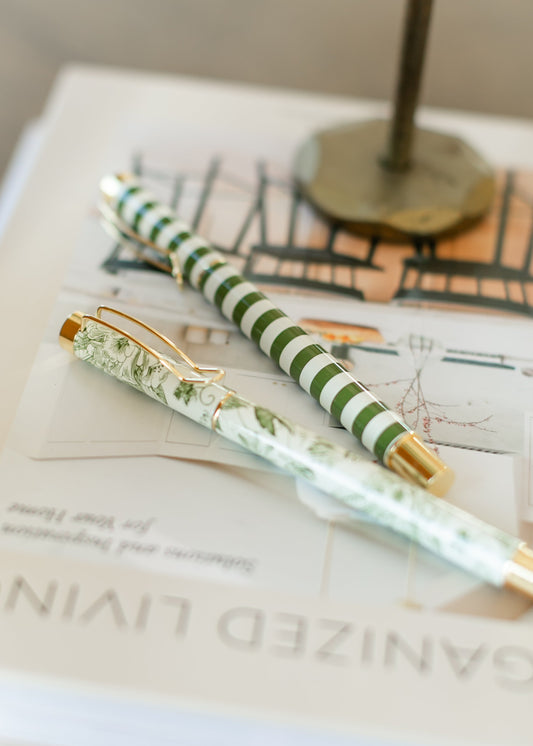 Green Floral Metal Pen 2pc. Set Gifts