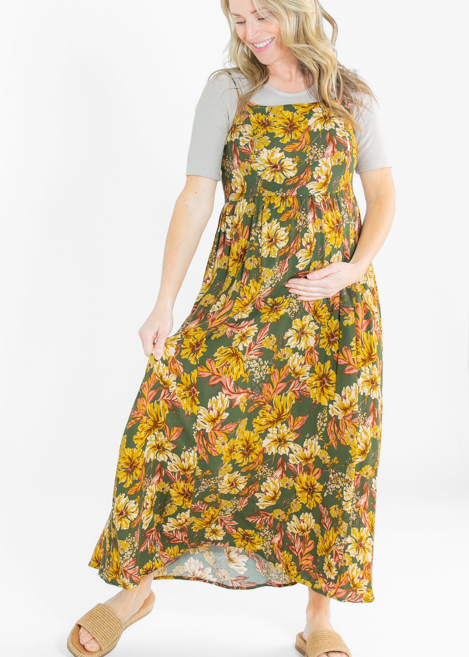 Green Floral Tie Back Maxi Dress FF Dresses