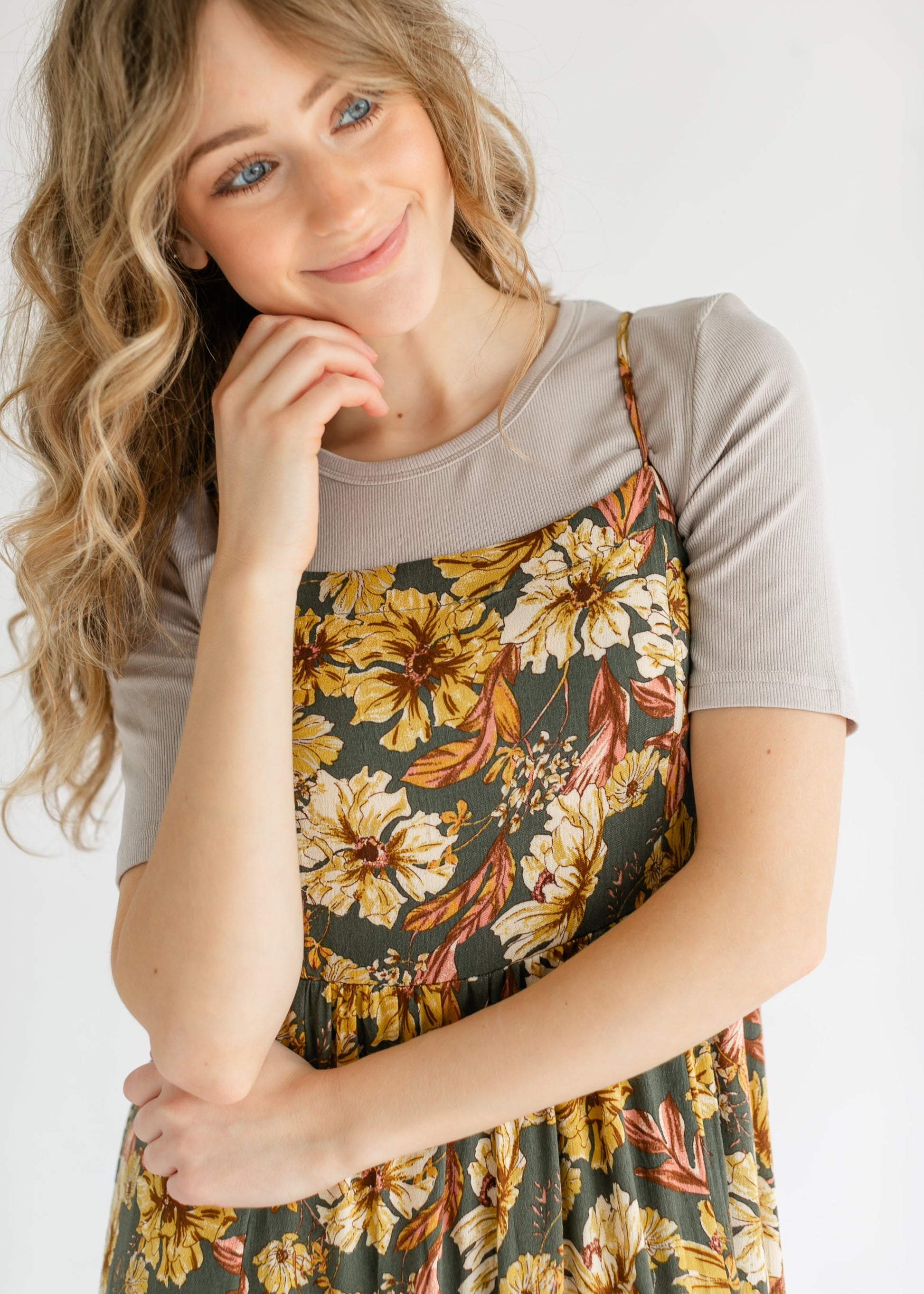 Green Floral Tie Back Maxi Dress FF Dresses