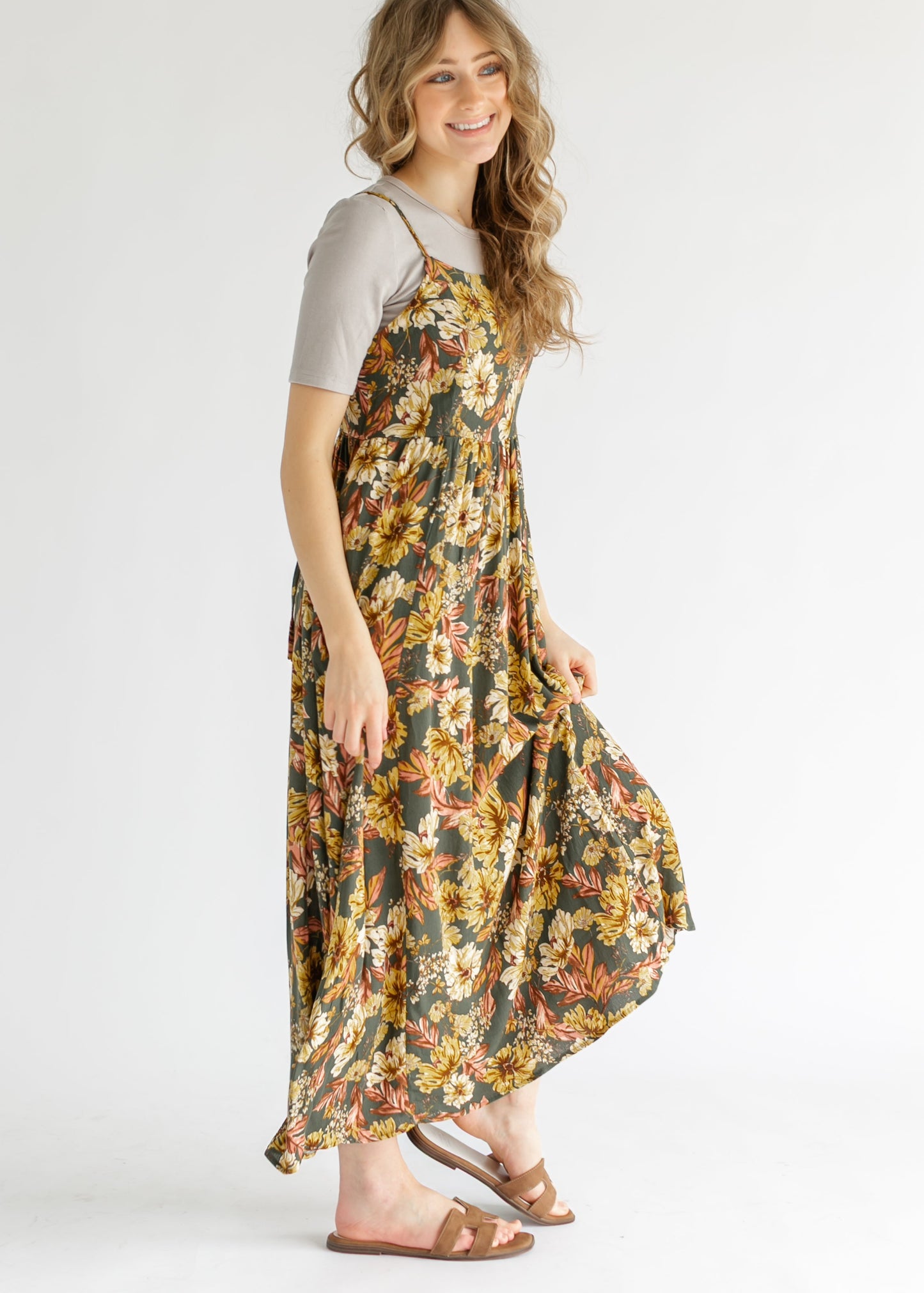 Green Floral Tie Back Maxi Dress FF Dresses
