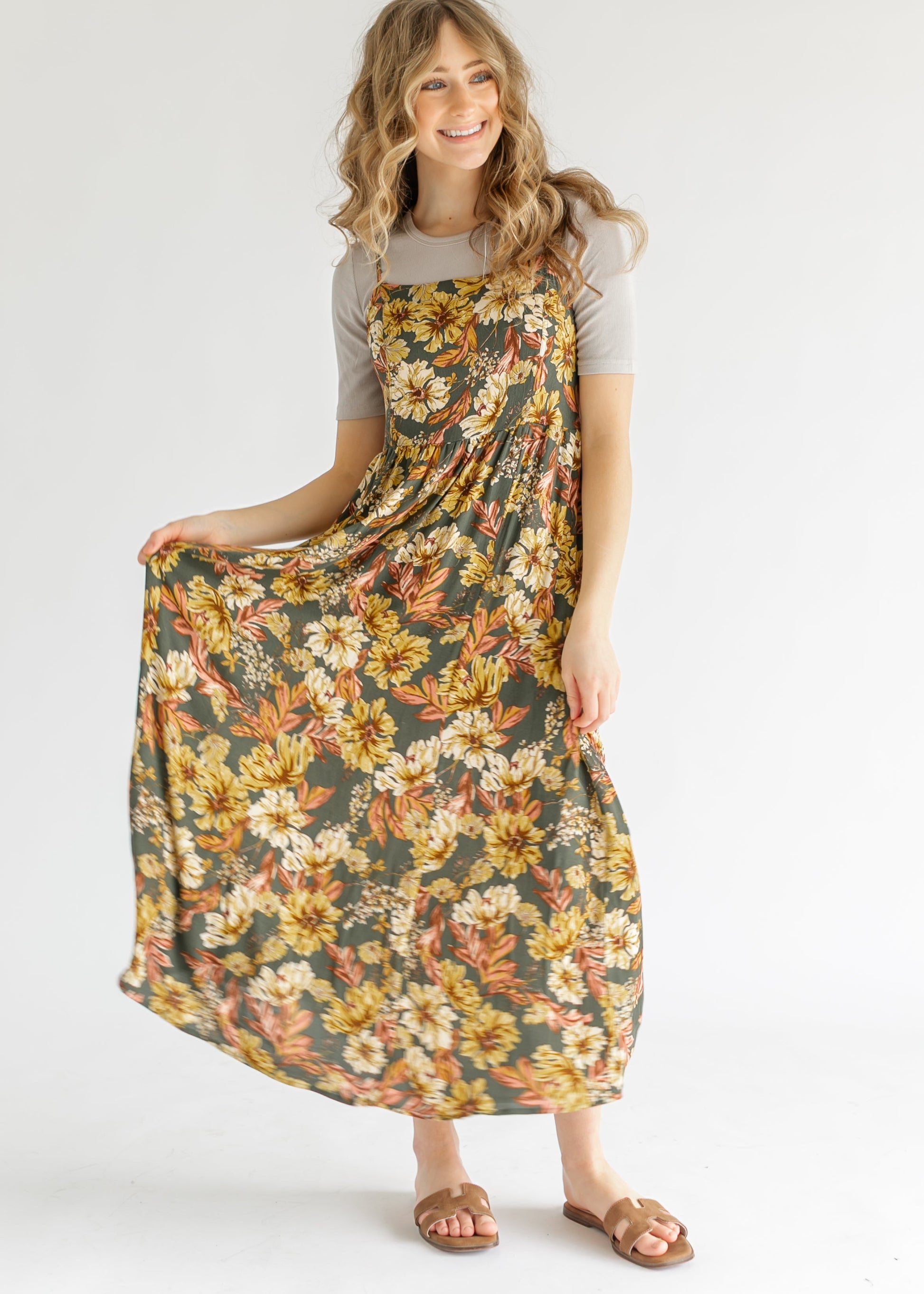 Green Floral Tie Back Maxi Dress FF Dresses