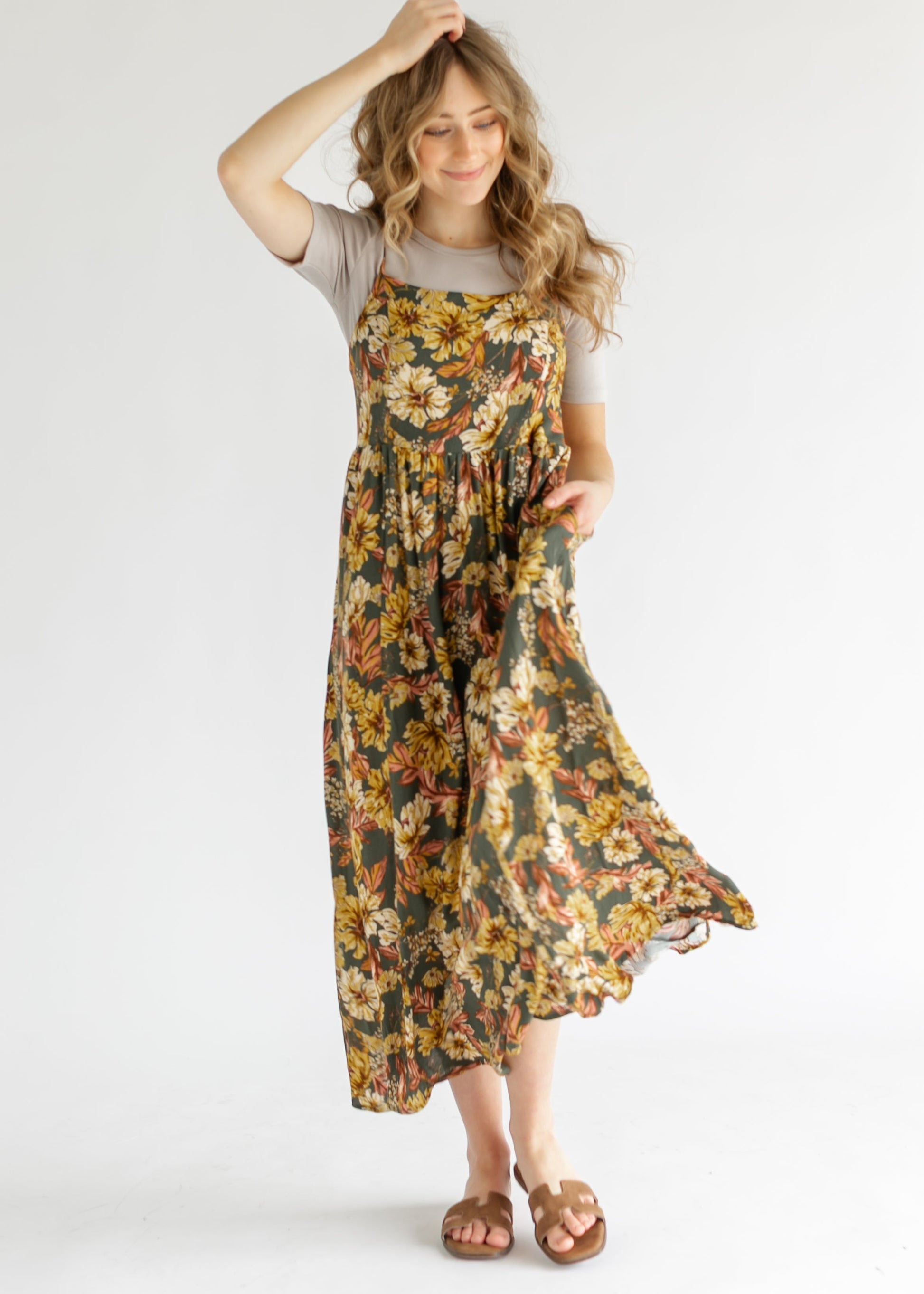 Green Floral Tie Back Maxi Dress FF Dresses
