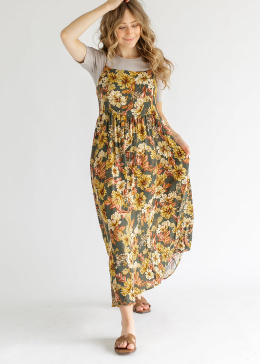 Green Floral Tie Back Maxi Dress FF Dresses