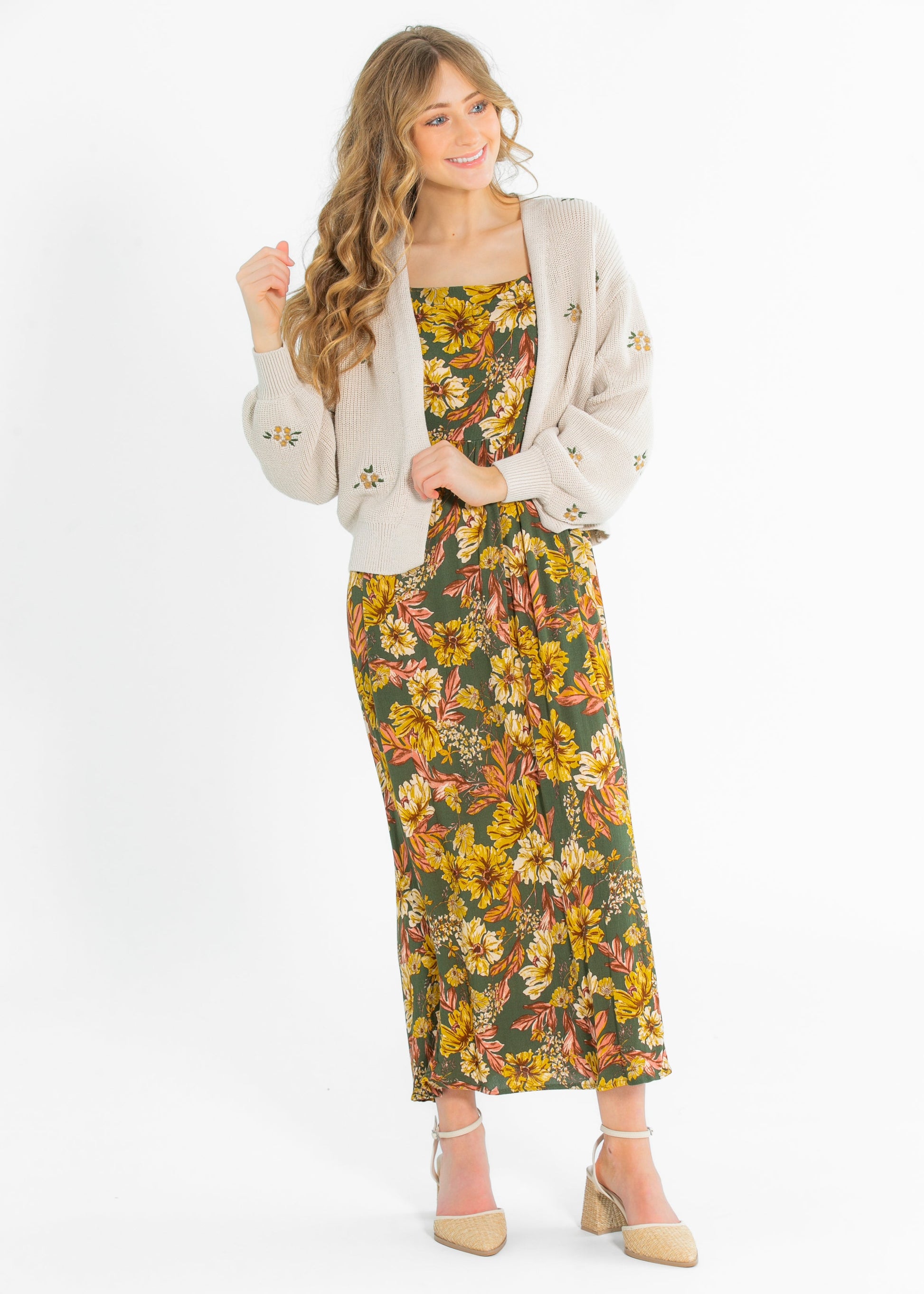 Green Floral Tie Back Maxi Dress FF Dresses