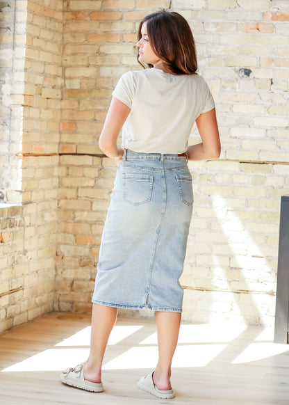 Greta Light Wash Midi Denim Skirt IC Skirts