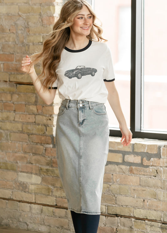 Greta Light Wash Midi Denim Skirt IC Skirts