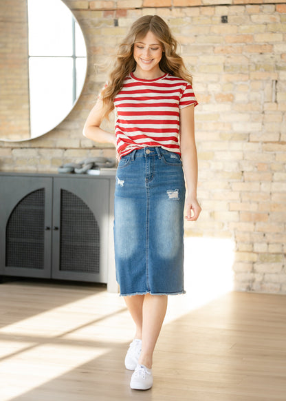 Hadley High Rise Denim Midi Skirt IC Skirts
