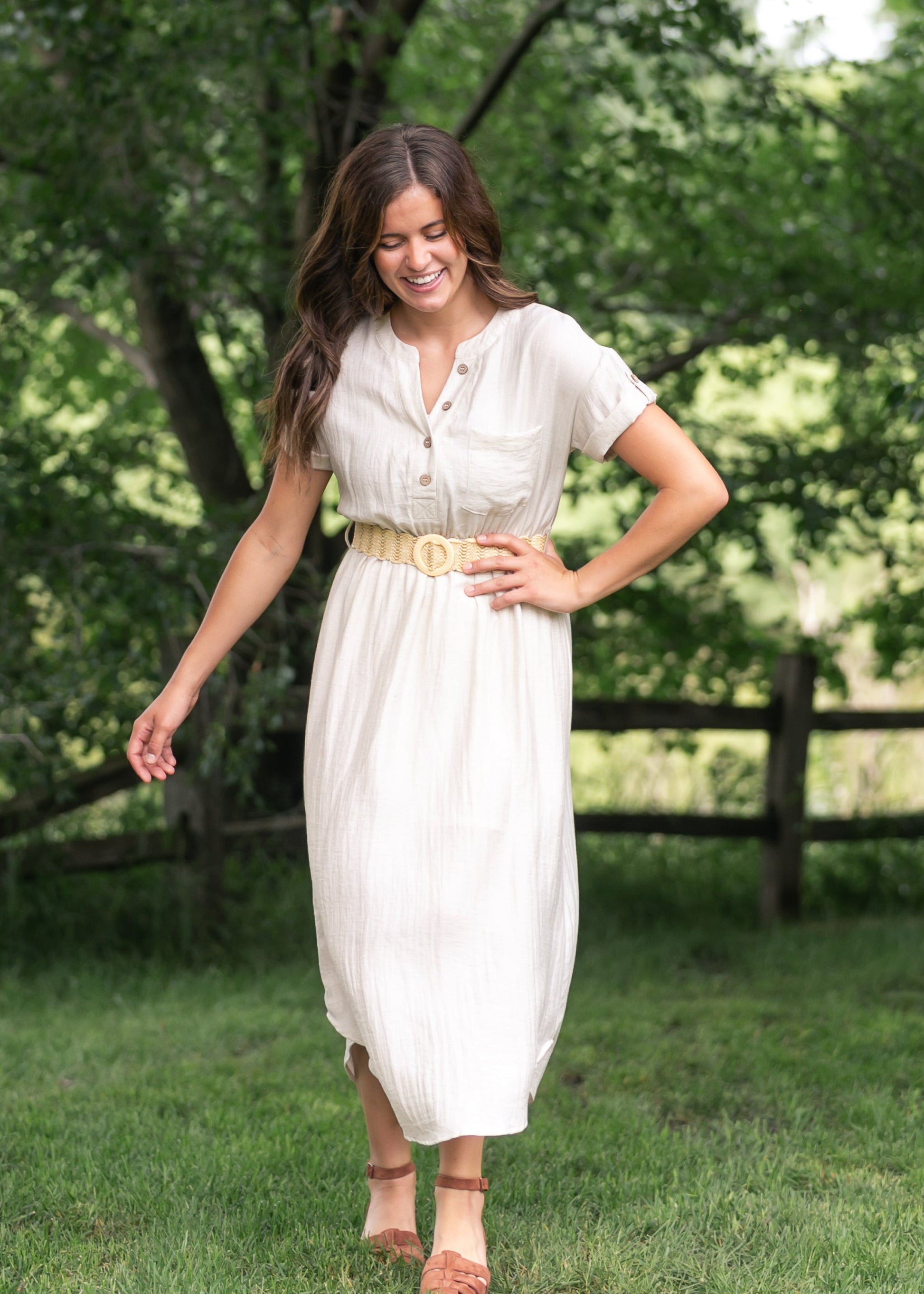 belted shirt dress Linen Belted Shirt Dress (Rose)