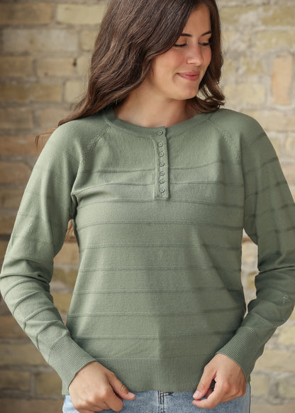 Half Button Striped Raglan Top FF Tops