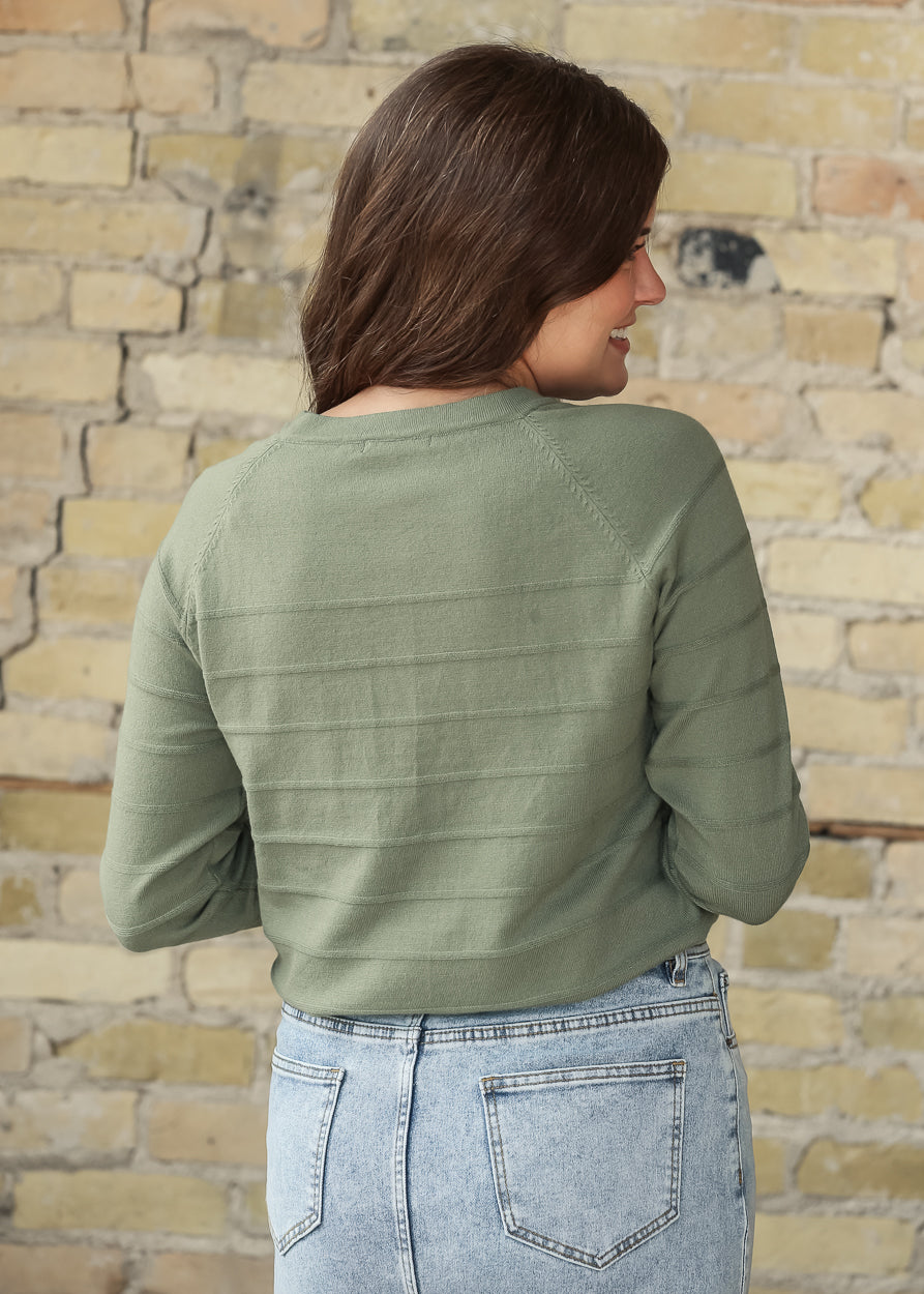 Half Button Striped Raglan Top FF Tops