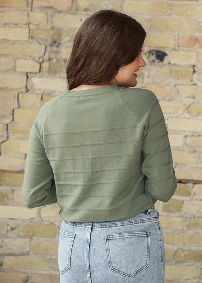 Half Button Striped Raglan Top FF Tops
