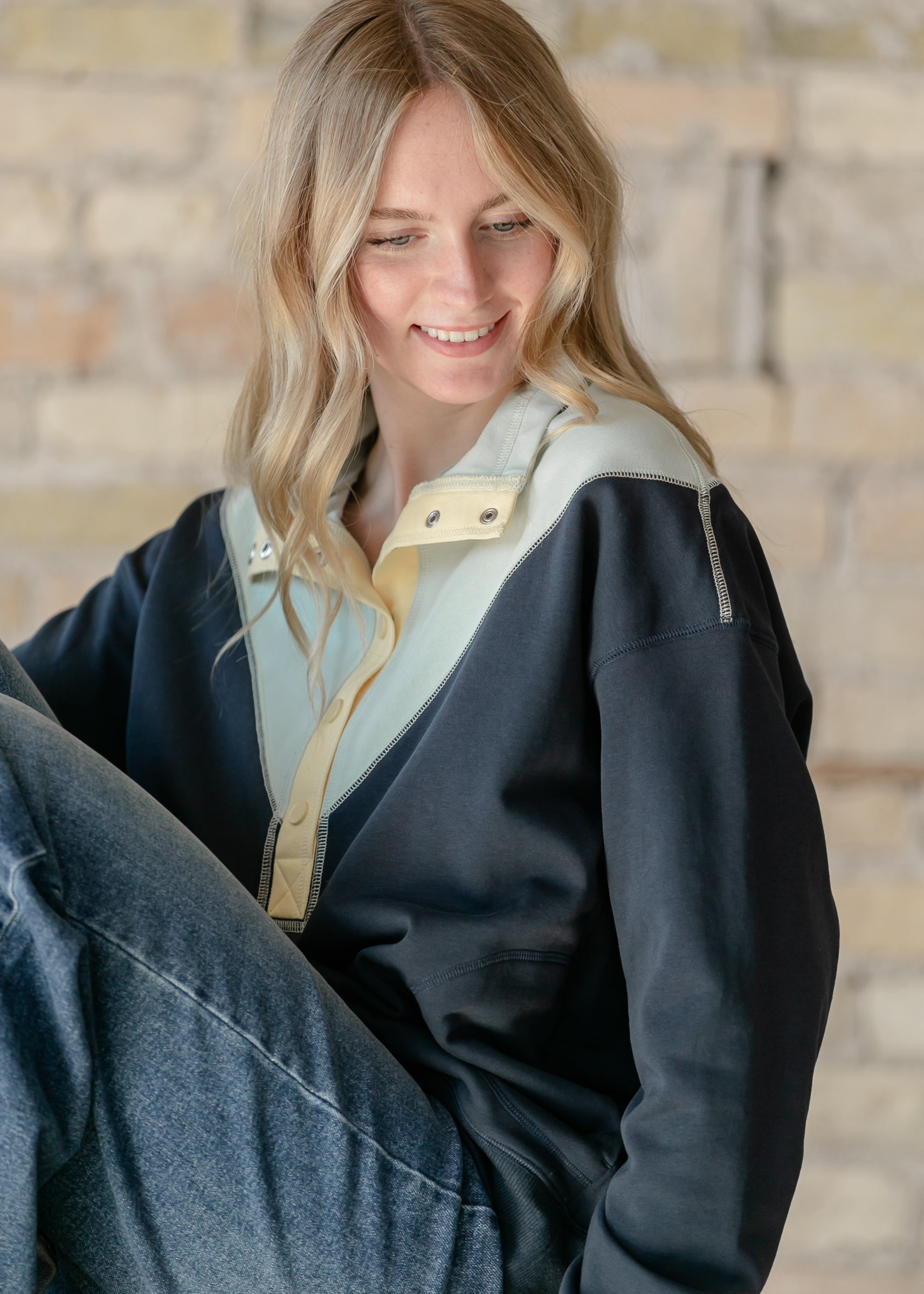 Half Snap Long Sleeve Pullover FF Tops