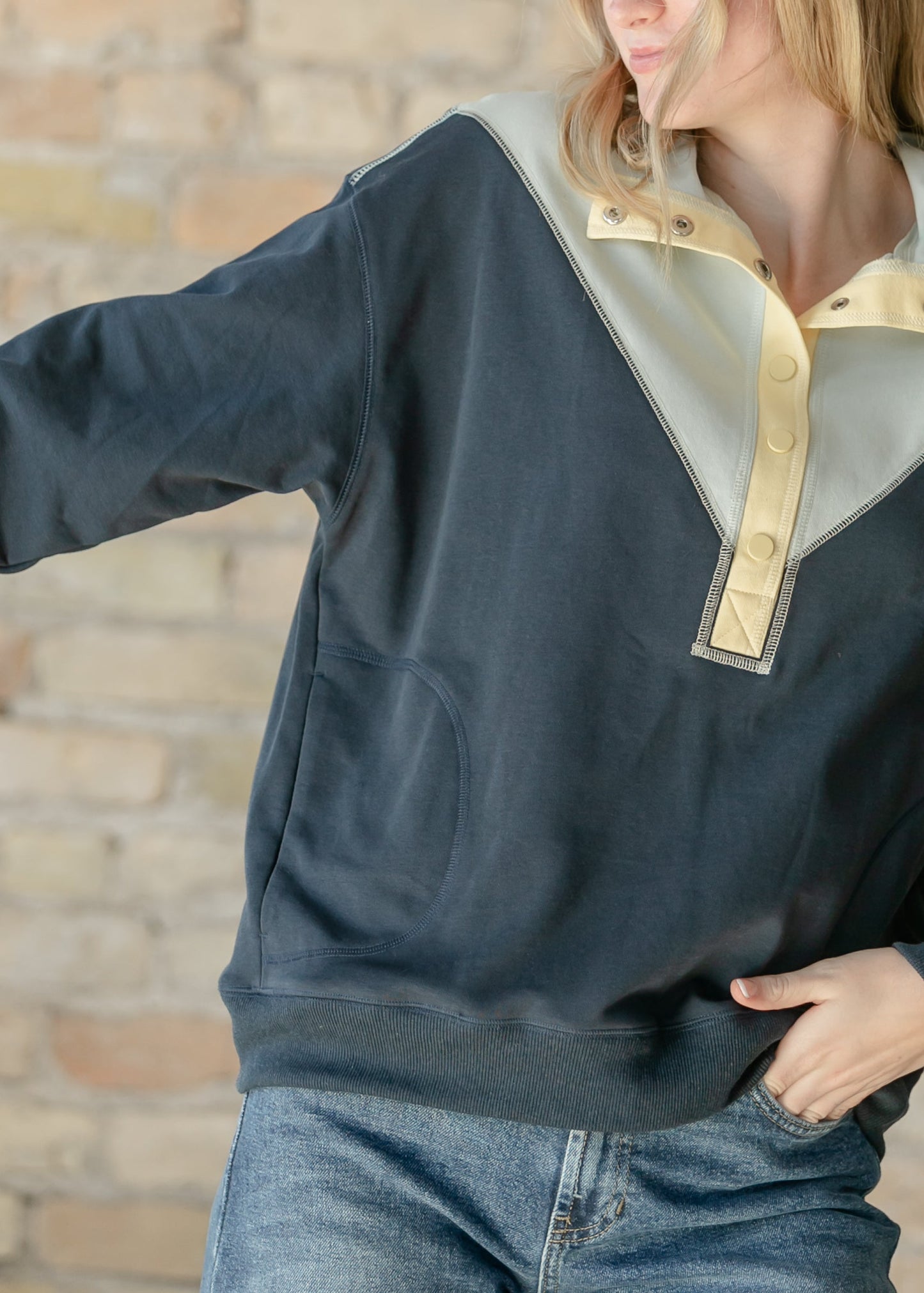 Half Snap Long Sleeve Pullover FF Tops