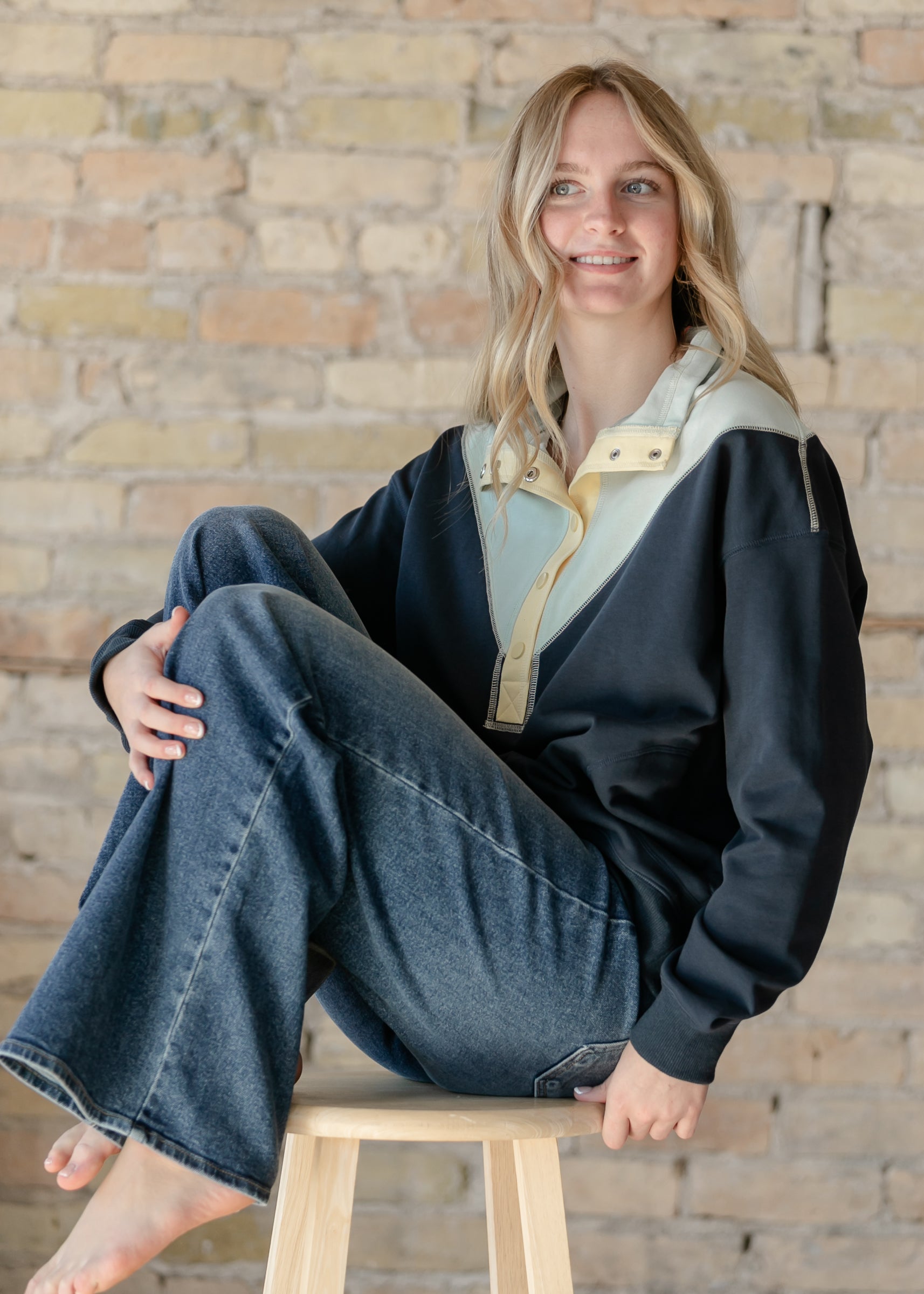 Half Snap Long Sleeve Pullover FF Tops