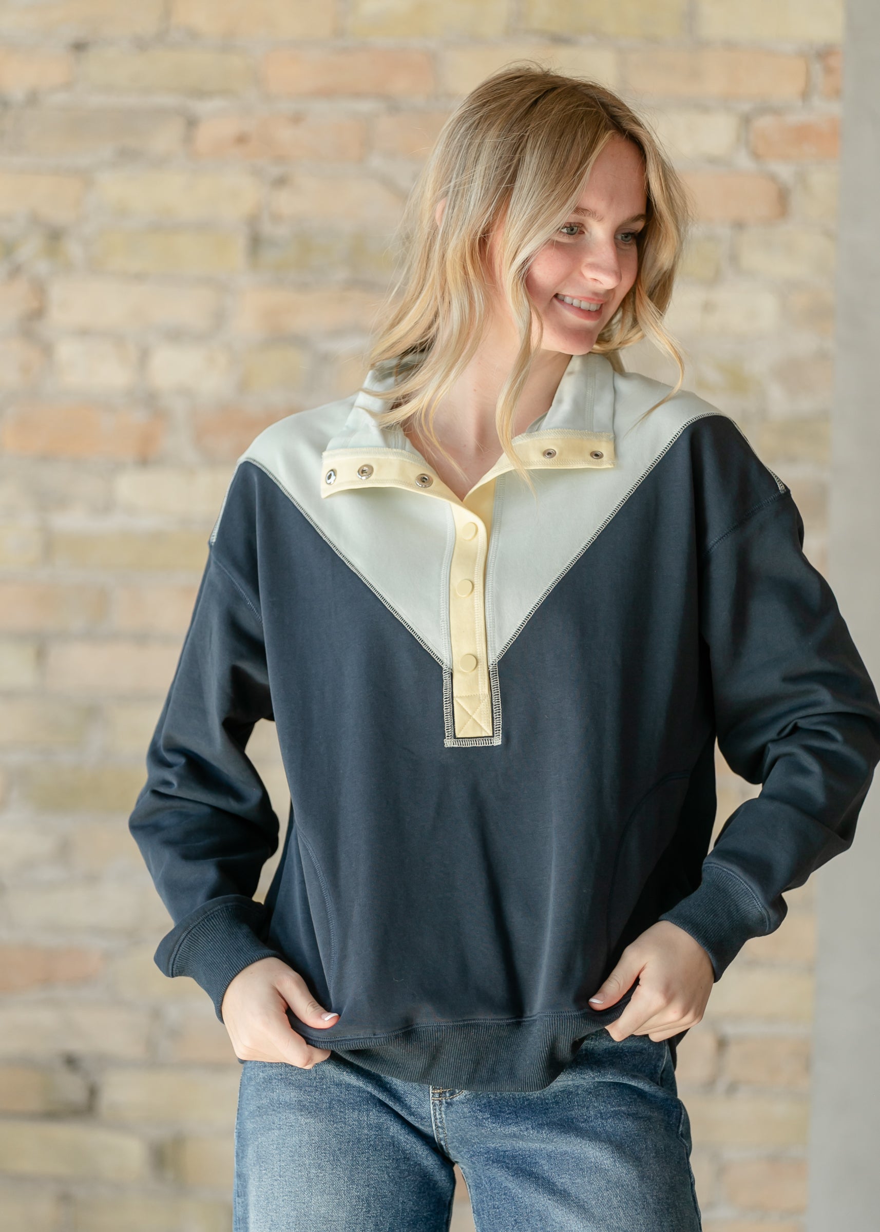 Half Snap Long Sleeve Pullover FF Tops