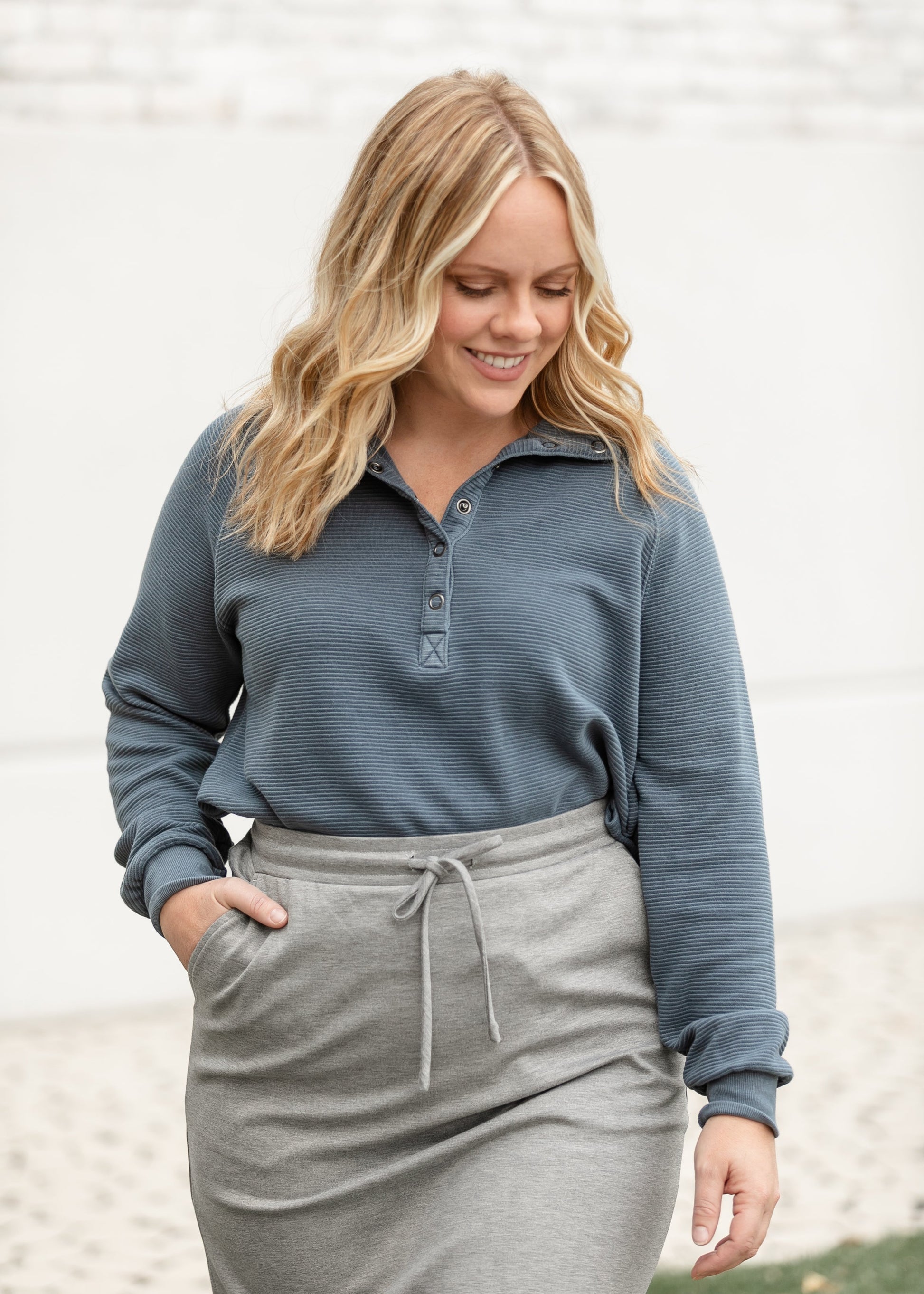 Half Snap Mock Neck Knit Top FF Tops