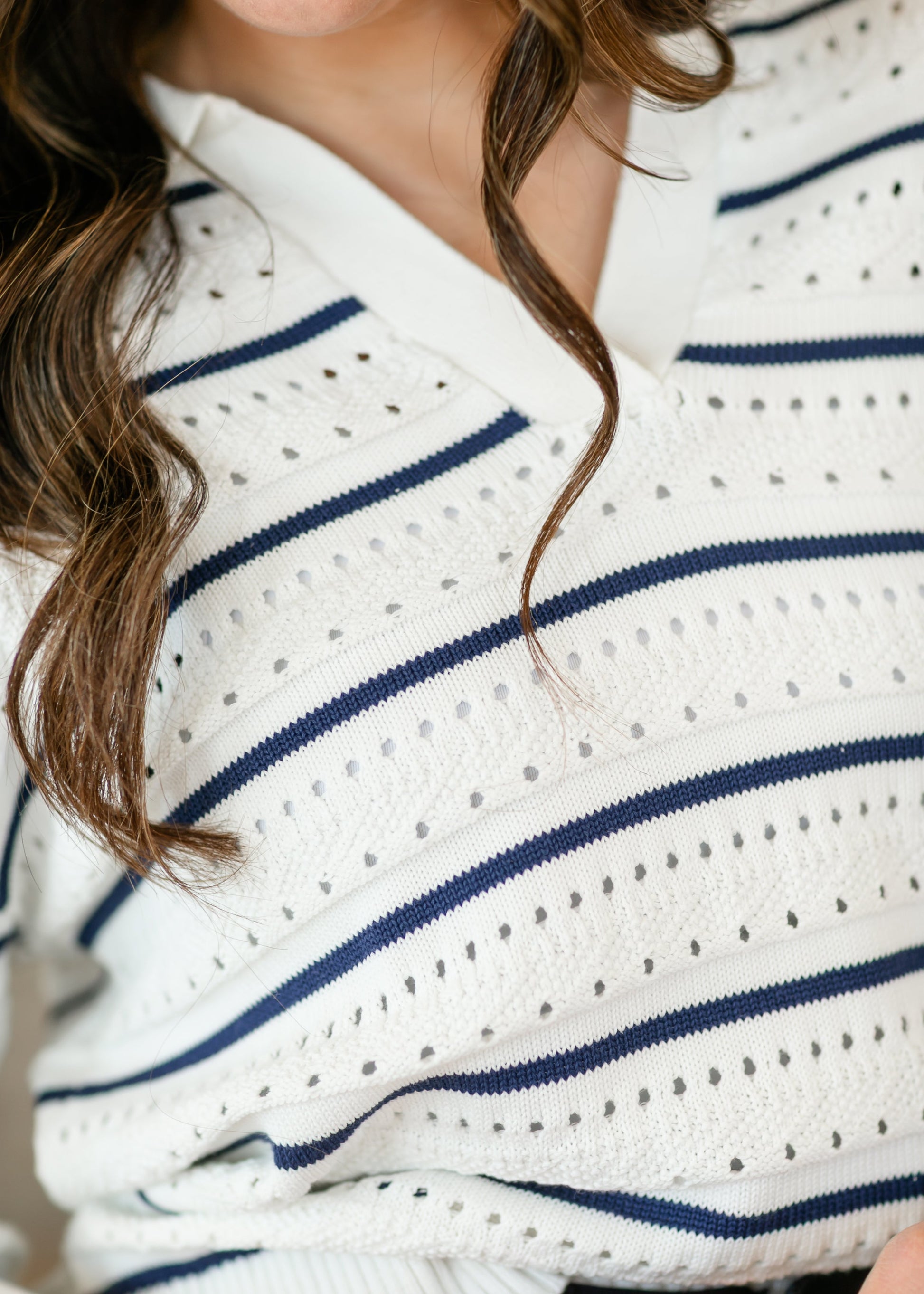 Halia Blue Stripe Knit Polo Top FF Tops